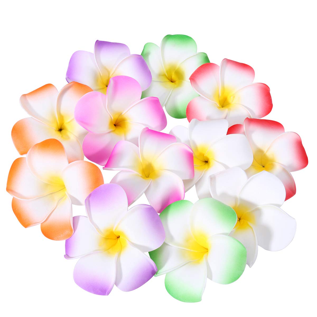 FRCOLOR 12 Pack 3.5 Inch Hawaiian Plumeria Flower Hair Clips - Soft Foam Hair Accessories for Women, Ladies & Girls - Perfect for Beach Parties, Weddings, Tropical Events & Summer Vacation Styling