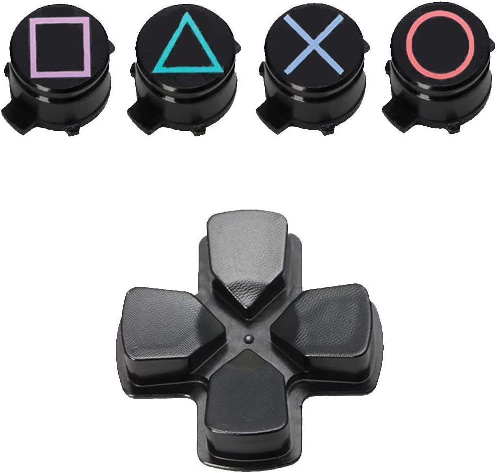 Premium PS4 Controller Thumbsticks Joystick Set - Includes Cross Screwdriver, L2/R2 L1/R1 Trigger Replacement Parts, ABXY Bullet Buttons, D-pad & Small Springs (Black/Red/Blue) - Perfect for PS4 Controller Repair & Customization Gaming Setup