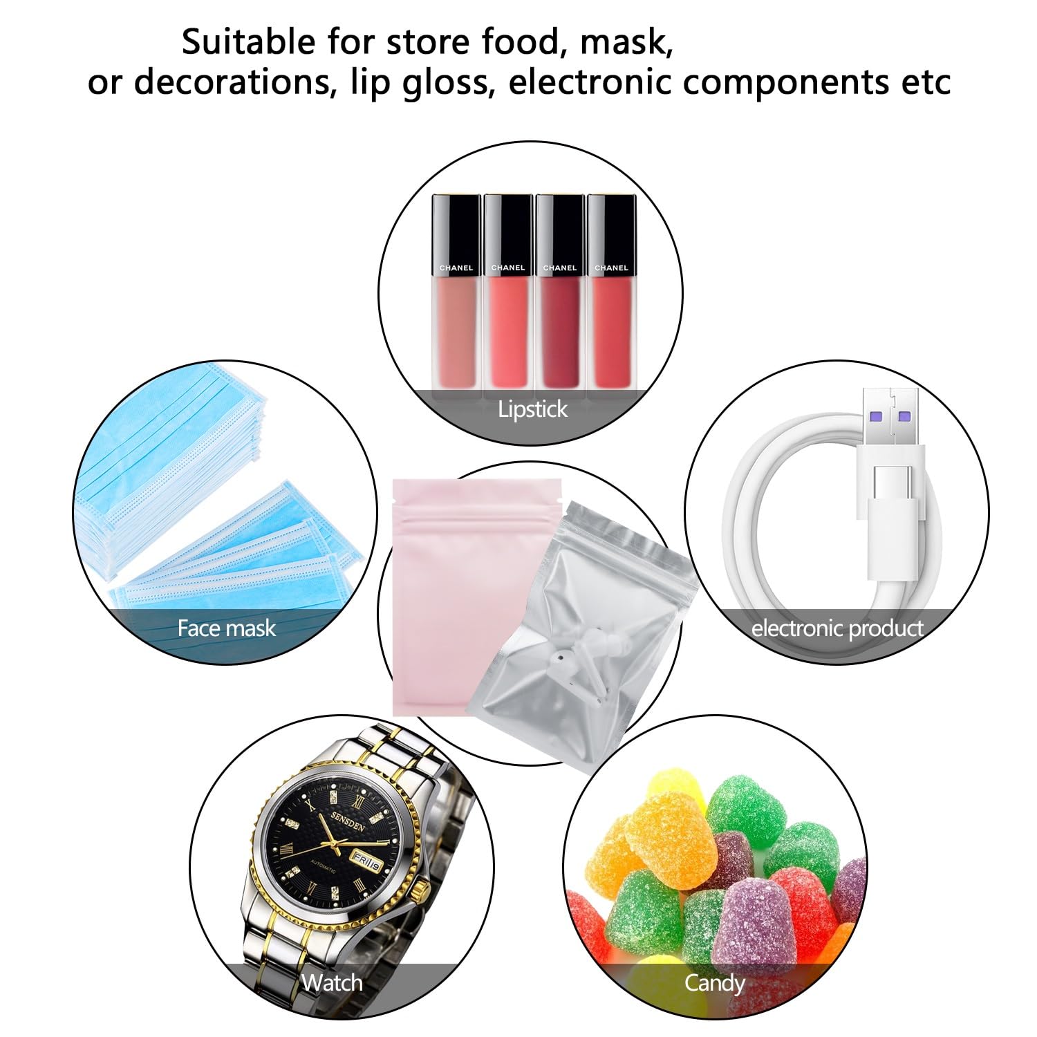 100 Pack 3.3 x 5.1 Inch Pink Mylar Bags with Clear Window - Resealable, Smell Proof, Airtight Foil Pouch for Food Storage, Coffee, Tea, Herbs & Cannabis Preservation - Perfect for Kitchen, Pantry & Travel Organization