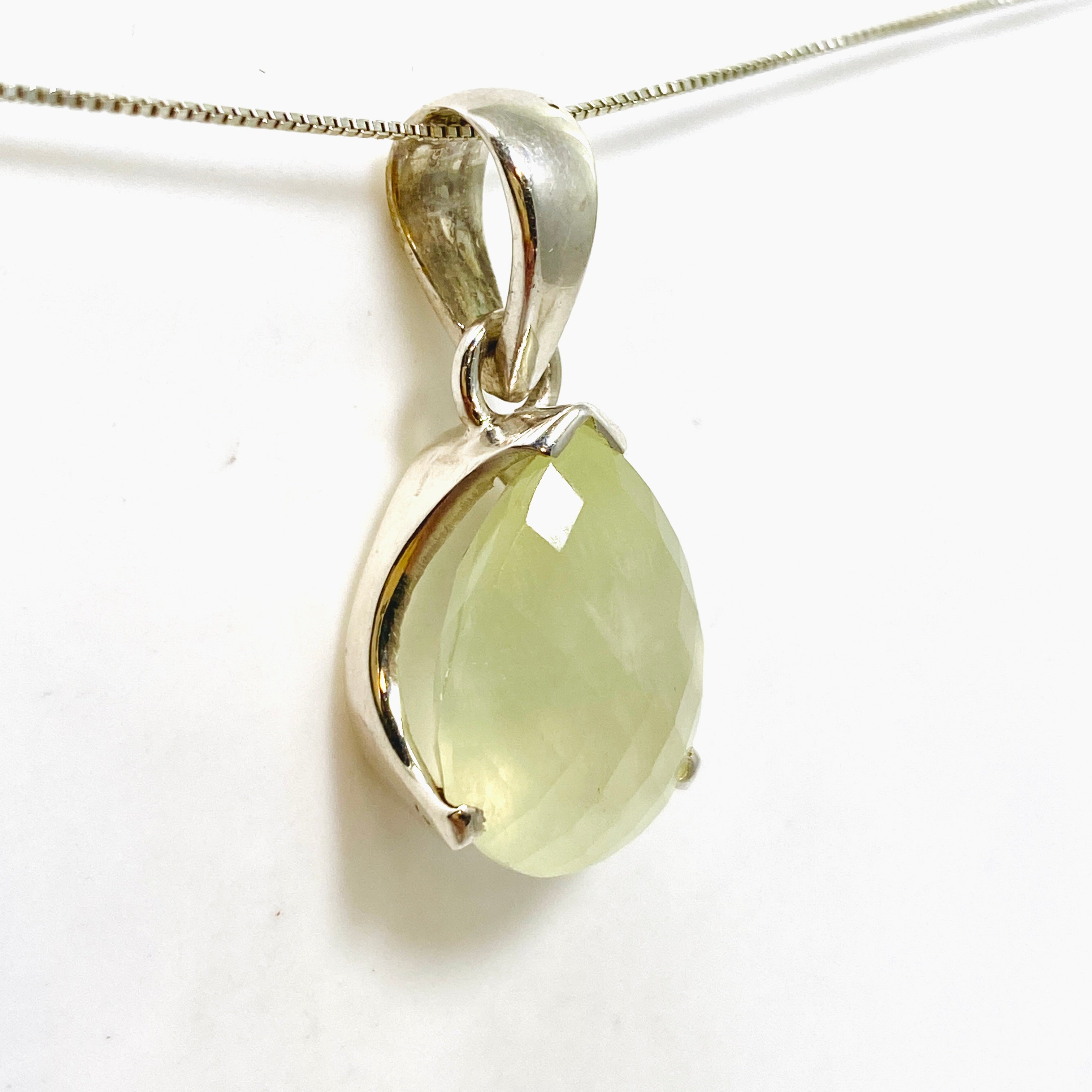 Natural Prehnite Teardrop Checkerboard Faceted Pendant Necklace - PPGJ1017 | Elegant Jewelry for Women, Perfect Gift for Birthday, Anniversary & Special Occasions