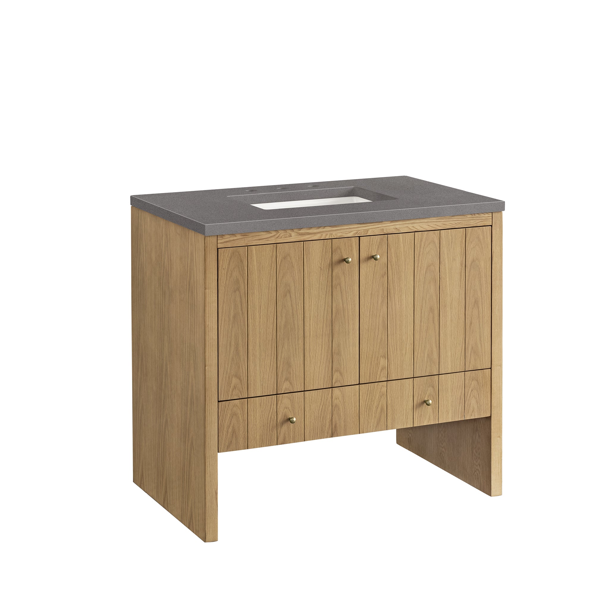 Hudson 36 Inch Single Bathroom Vanity with Light Natural Oak Finish & 3CM Grey Expo Top - Perfect for Modern Home Bathroom Renovation and Small Space Design