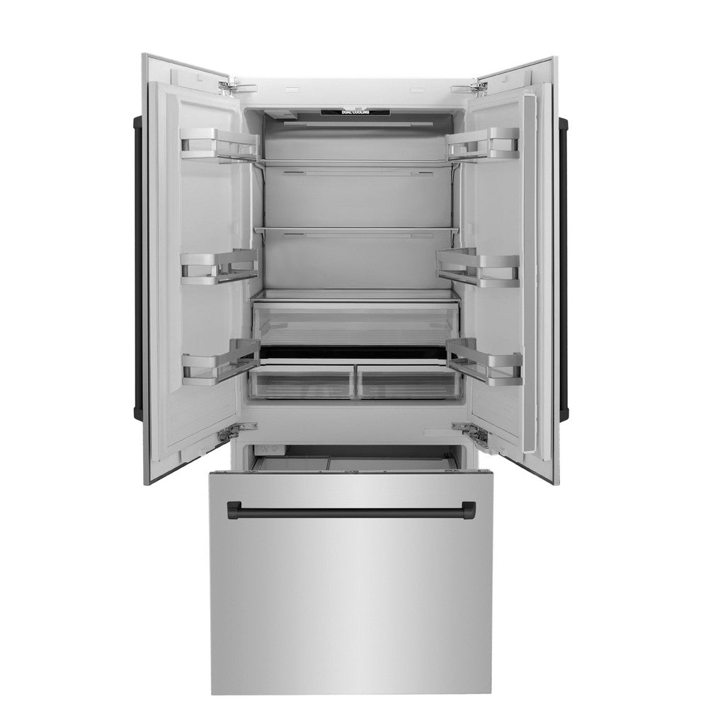 ZLINE Autograph Edition 36 Inch French Door Built-In Refrigerator - 19.6 cu ft Bottom Freezer with Water Dispenser & Ice Maker - Stainless Steel with Matte Black Accents (RBIVZ 304 36 MB) - Perfect for Modern Kitchens, Open Concept Homes & Luxury Appliances Collection