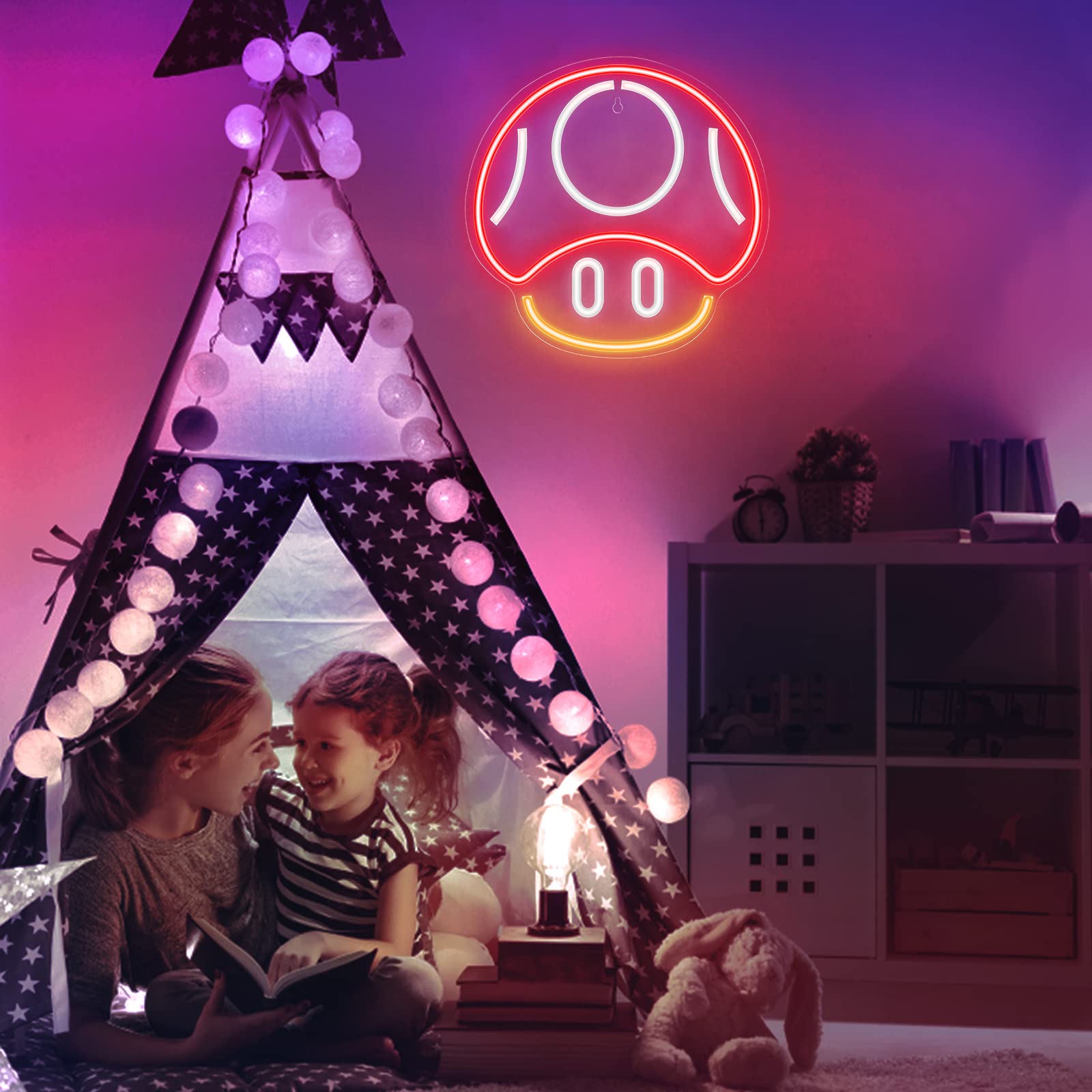 Kavaas Gaming Neon Sign - Mushroom LED Wall Art for Game Room Decor, Man Cave & Kids Bedroom - Unique Gamer Gifts for Boys & Teens (Red) - Perfect for Esports Tournaments, Streaming Backgrounds & Gaming Setup Photos