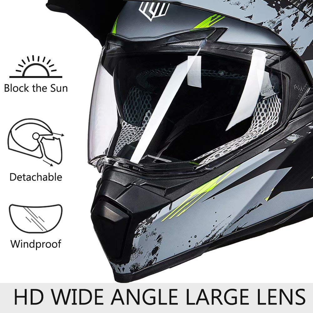 **ILM Off-Road Motorcycle Helmet - DOT Certified Full Face Dual Sport Helmet with Sun Visor for Dirt Bike, ATV & Motocross - Model 606V - Ideal for Trail Riding, Adventure Racing & Off-Road Excursions**