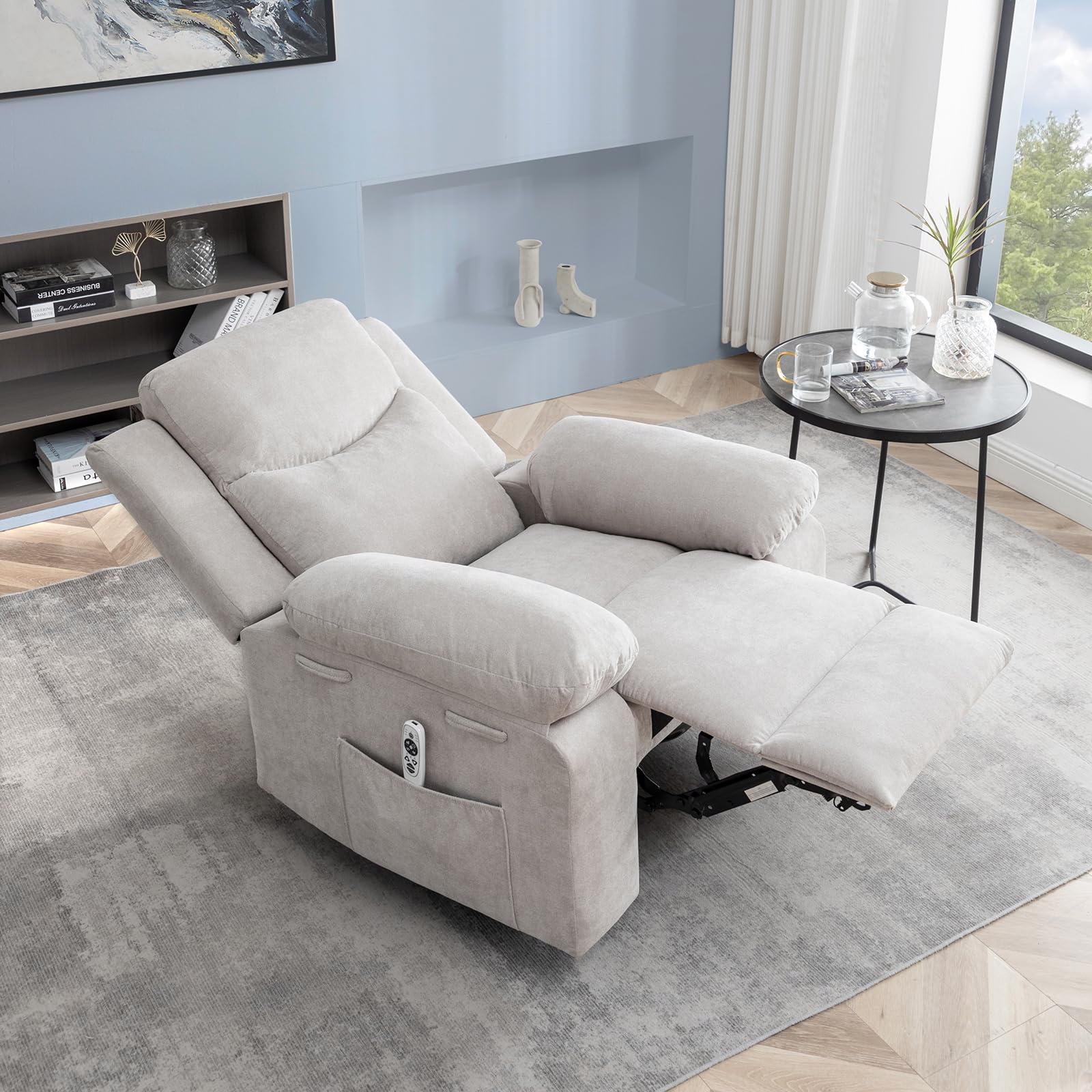 Adjustable Power Recliner Chair with Massage & Heating - Electric Lift Reclining Sofa for Living Room, Bedroom - Ergonomic Comfort for Relaxation, Watching TV & Napping (Beige)