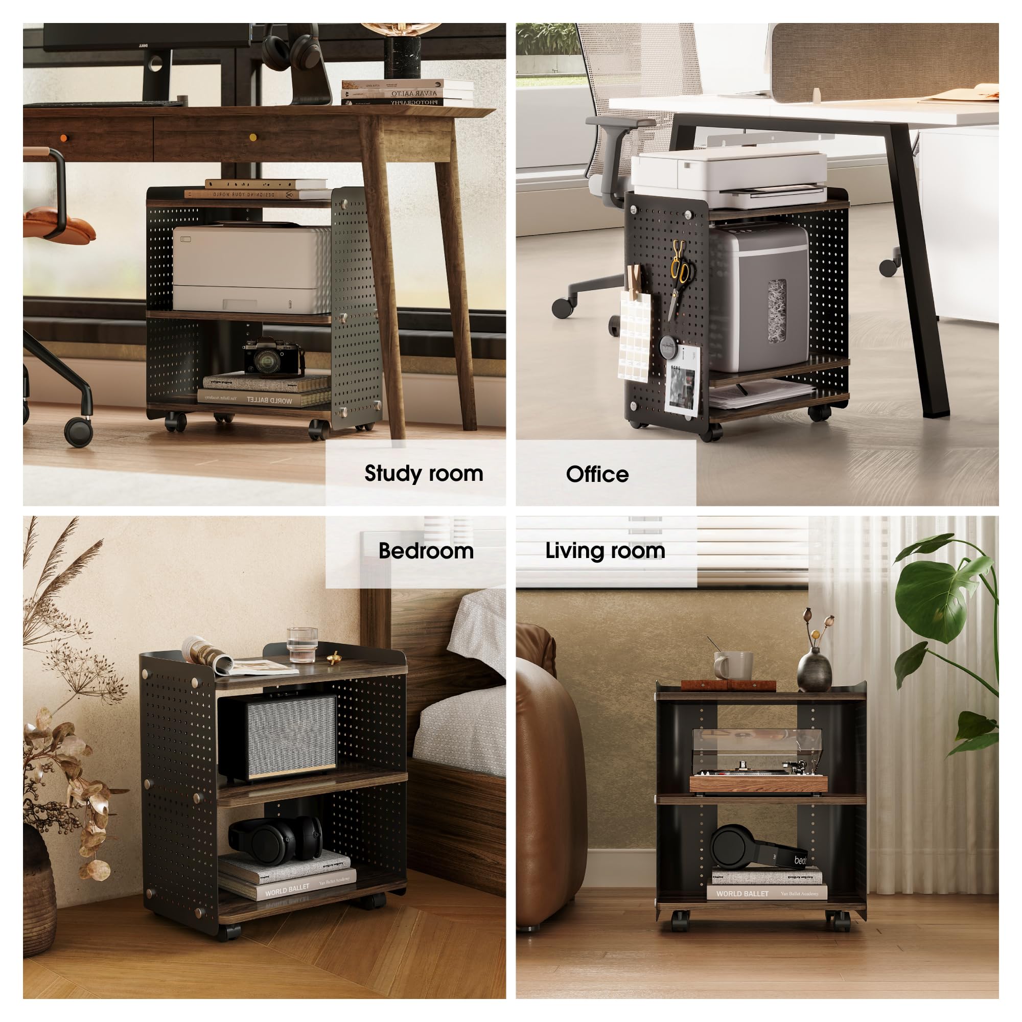 Heavy Duty 3D Printer Stand with Adjustable Shelf & Wheels - 22x18 Inch Rolling Printer Cart, 3 Tier Pegboard Storage Organizer for Home Office - Perfect for 3D Printing Workspace & Craft Room Organization