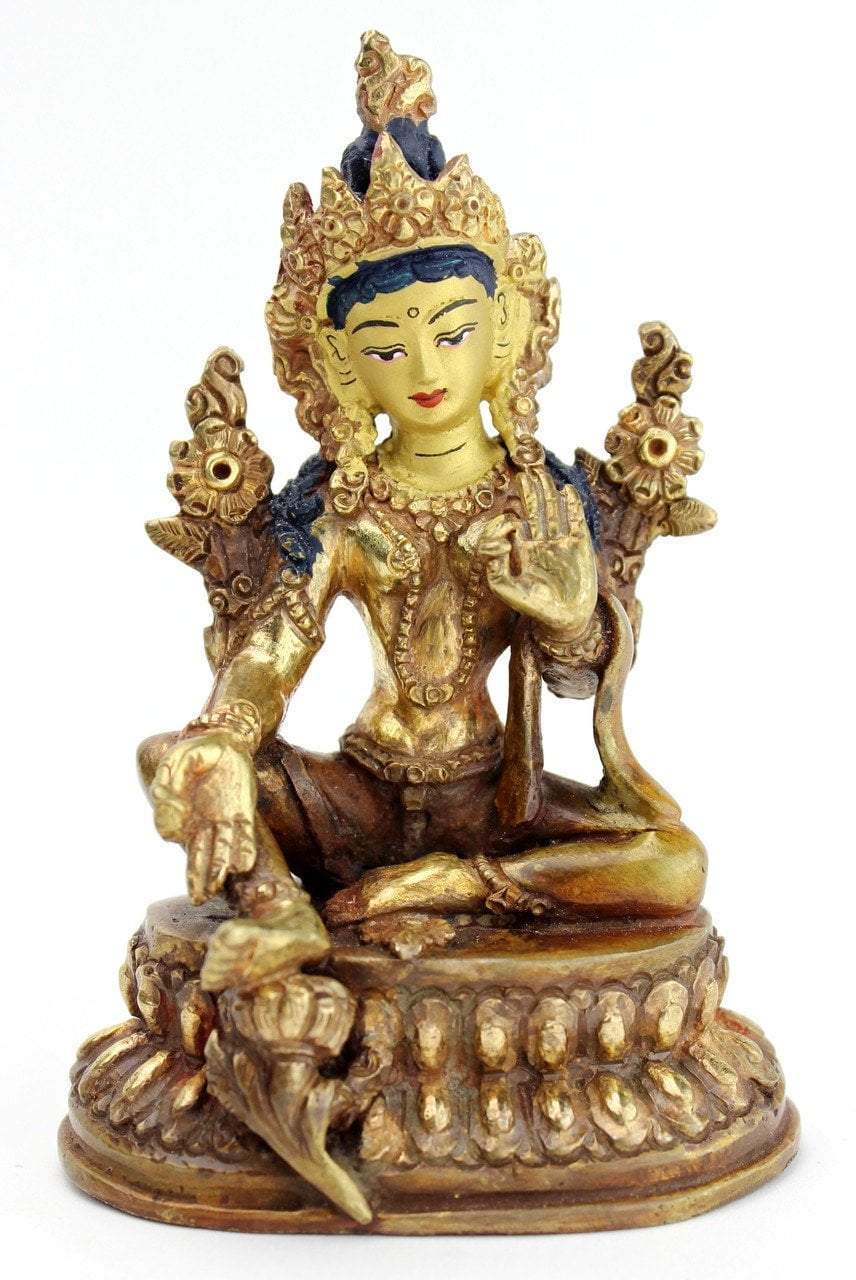 4 Inch Bronze Green Tara Statue - Handcrafted Buddhist Goddess Statue for Home Altar, Meditation & Spiritual Decor | Perfect for Yoga Studios, Gifts & Feng Shui