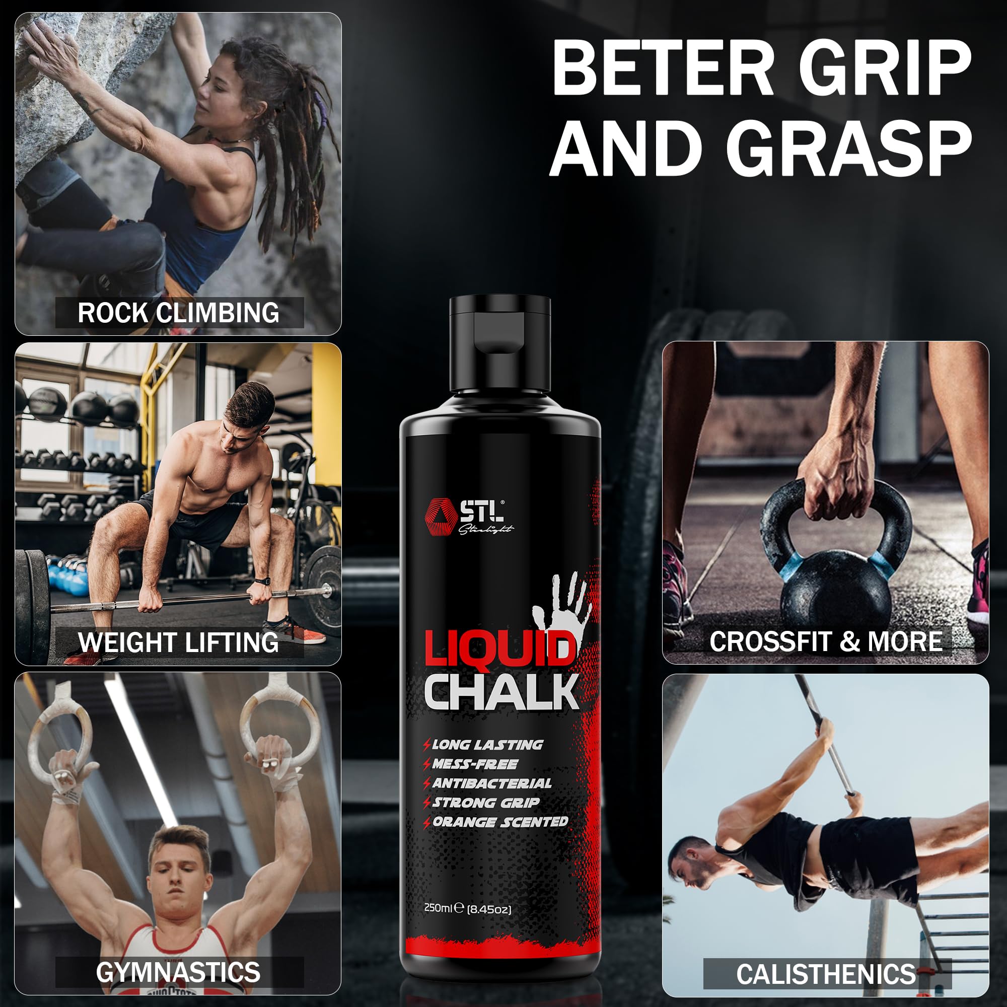 Premium Liquid Chalk for Weightlifting, Gym & Rock Climbing - Non-Slip Grip Enhancer for Dry Hands | Ideal for Body Bouldering, Gymnastics, Calisthenics & Pole Fitness Training