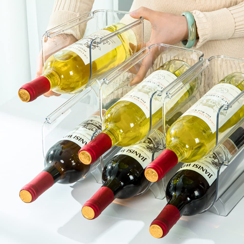 2 Pack Stackable Plastic Bottle Rack - Fridge Organizer for Wine, Beer & Soda Bottles - Space Saving Kitchen Storage Solution for Home & Office