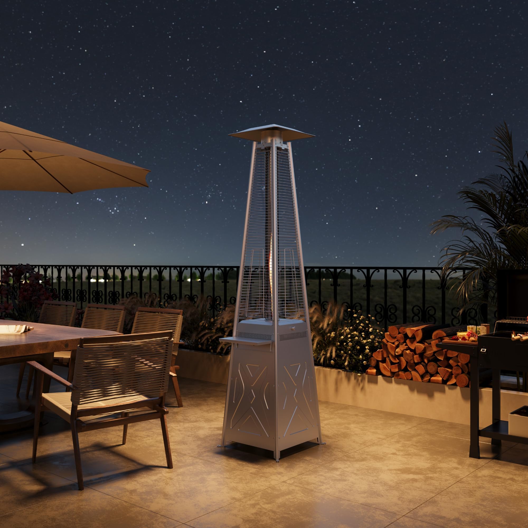 42,000 BTU Pyramid Patio Heater with Quartz Glass Tube - Propane Outdoor Heater with Wheels & Cover - Triple Protection System - Ideal for Backyard, Patio, Restaurant & Home Use - Perfect for Outdoor Dining, Garden Parties & Cold Weather Gatherings
