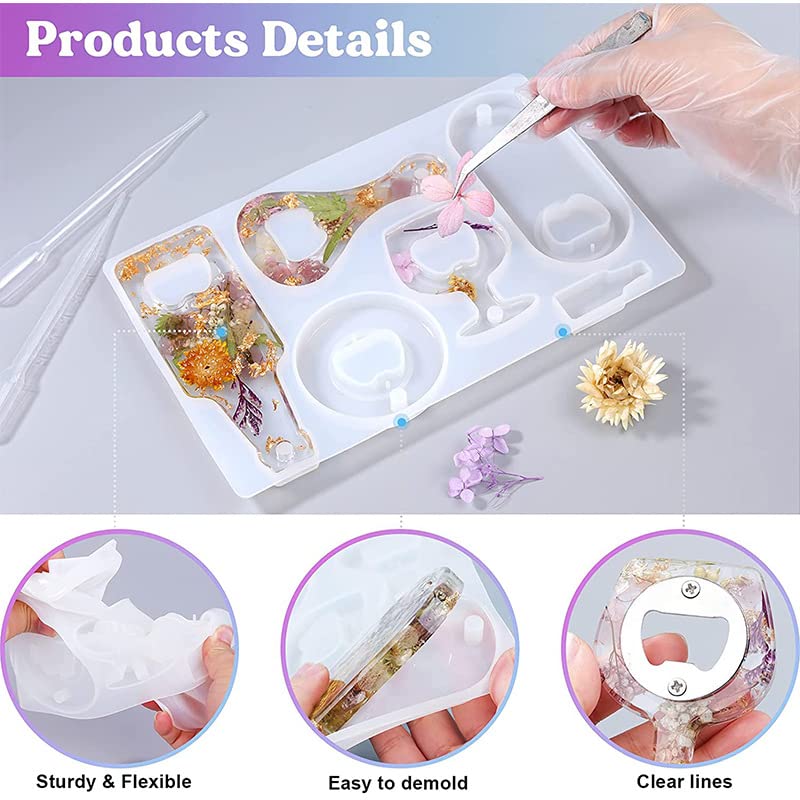 Epoxy Resin Silicone Mold Kit for DIY Beer Bottle Opener & Wine Corkscrew - Jewelry Making, Resin Casting Crafts with Screwdriver and Patch - Perfect for Home DIY Projects, Unique Gifts, and Handmade Jewelry Creations