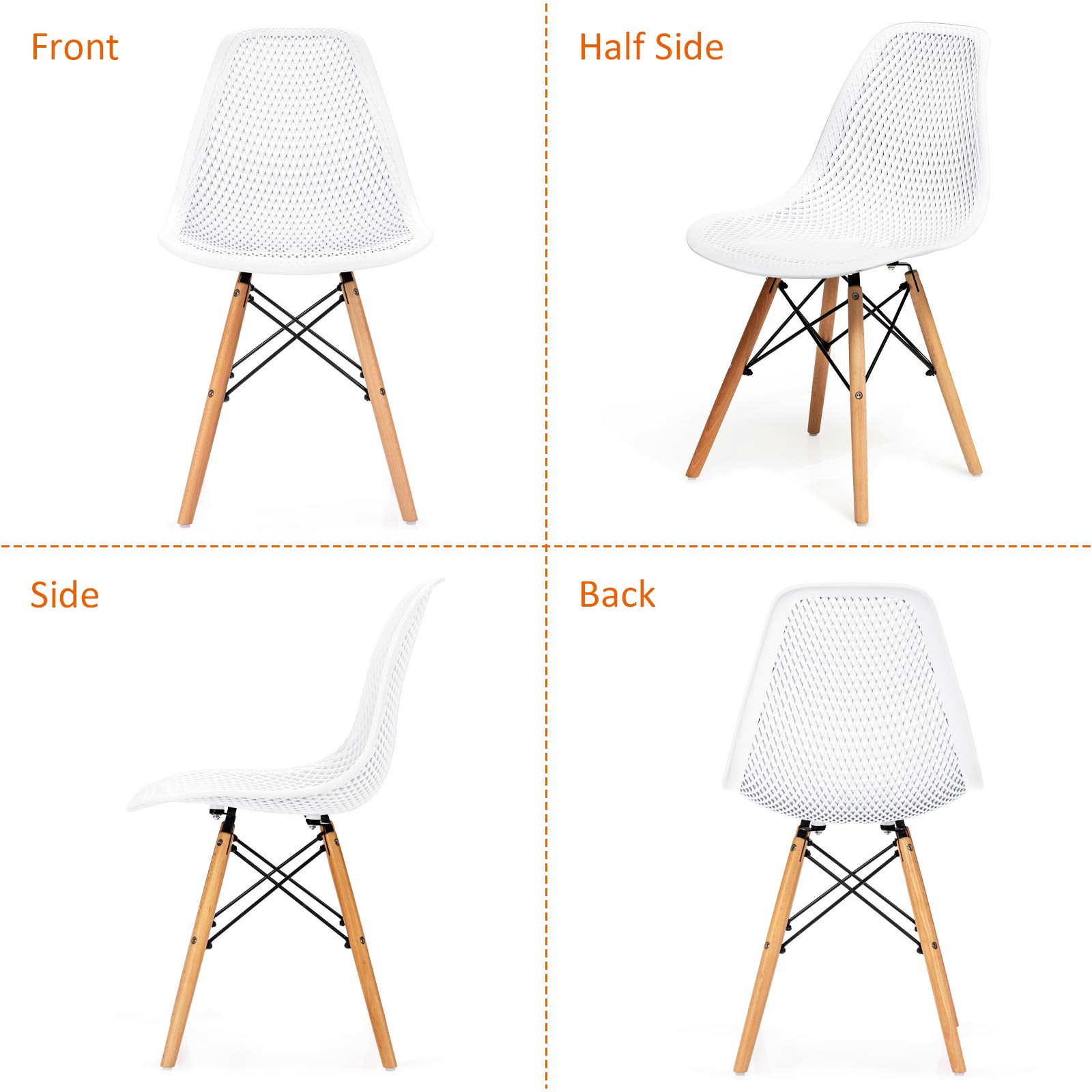Giantex Set of 4 Modern Dining Chairs - Indoor/Outdoor Shell PP Lounge Side Chairs with Breathable Mesh Design & Sturdy Beech Wood Legs, Tulip-Style Leisure Chairs for Kitchen, Dining Room, Patio, or Office - White