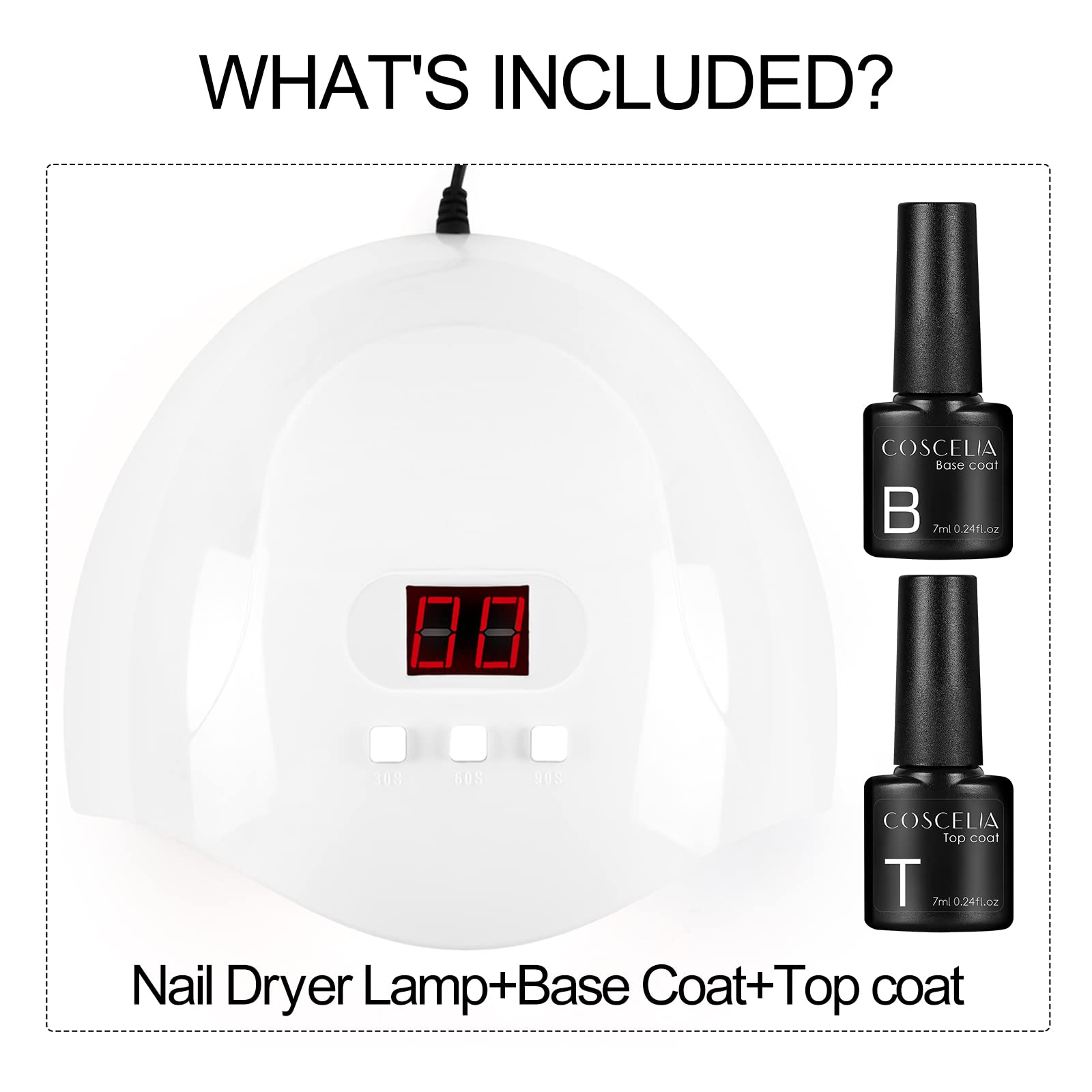 COSCELIA 36W UV LED Nail Gel Lamp with Base Coat & Top Coat - Professional Semi-Permanent Nail Dryer for Salon & Home Manicure, Perfect for Gel Polish Curing & Nail Art Design