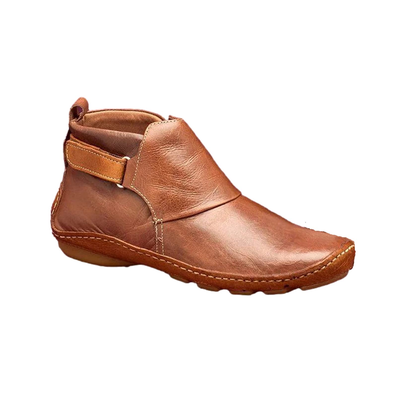 OiAnGi Women's Ankle Boots - Fashion Buckle Strap Round Toe Low Wedge Heel Booties for Casual Wear | Retro Comfortable Non-Slip Riding Shoes for Walking, Office & Daily Outfits