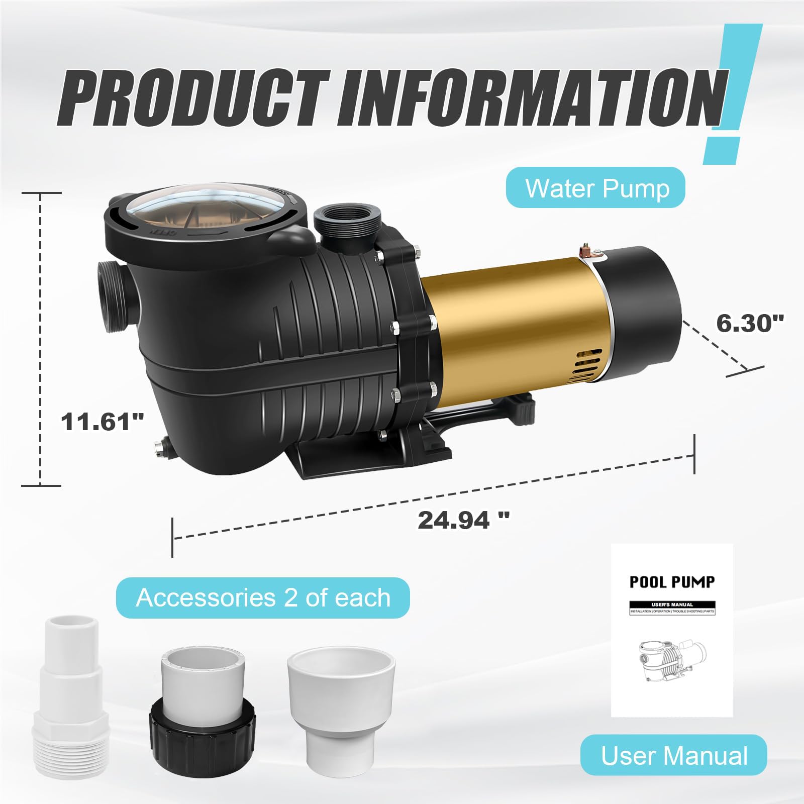 1.5HP Two Speed Energy Efficient Swimming Pool Pump - 5400GPH Water Flow, 42FT Max Head, 115V with Power Cord - Perfect for In-Ground and Above Ground Pools, Ideal for Pool Maintenance and Water Circulation