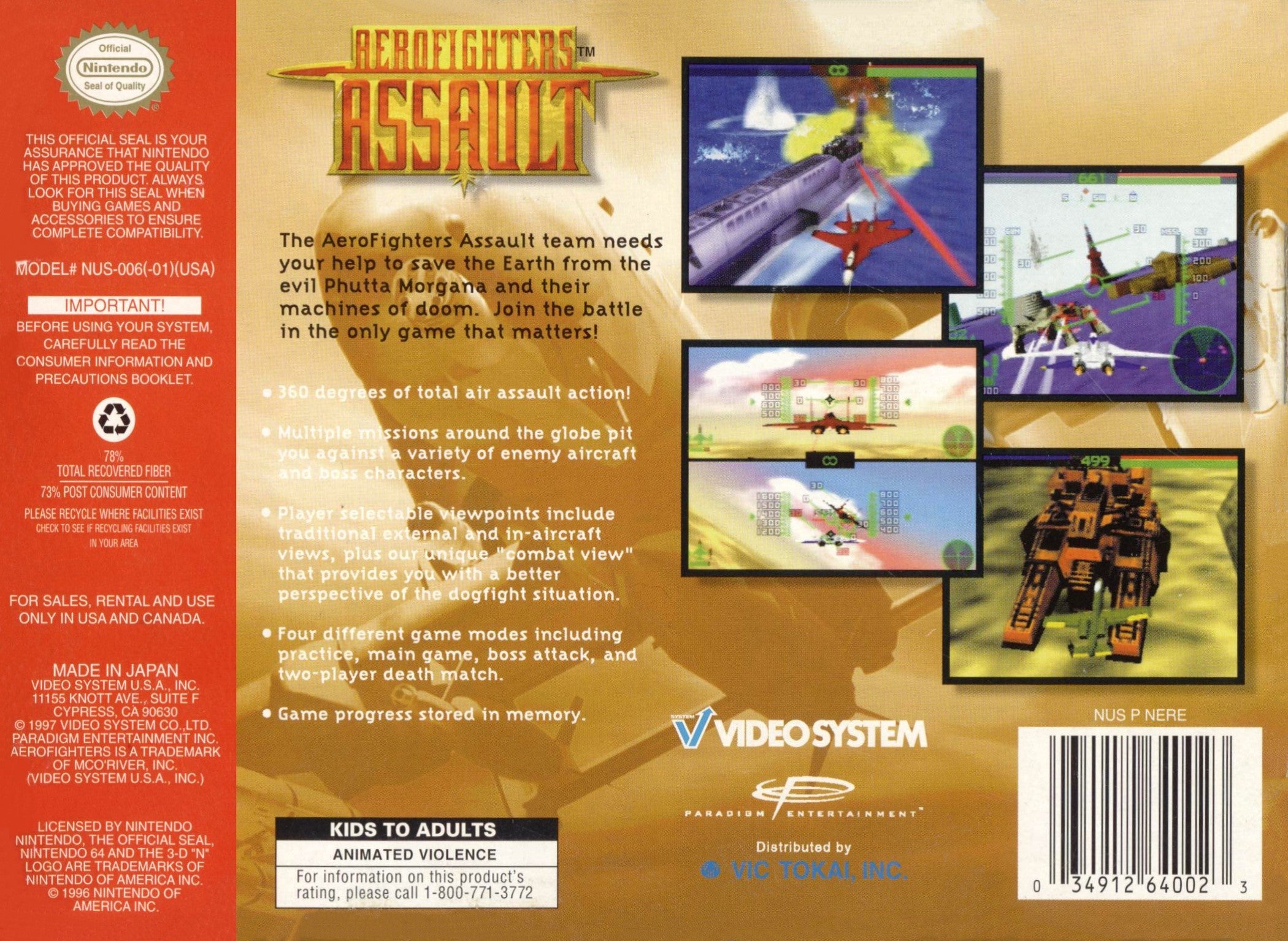 Aerofighters Assault - Classic Arcade Air Combat Game for Nintendo 64 | Retro Gaming, Multiplayer Dogfights, Nostalgic Fun for Gamers