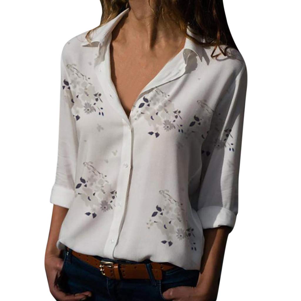 Women's Plus Size Summer T-Shirts - Loose Fit V-Neck Long Sleeve Tunic Blouse with Printed Design (White, XXXL) | Casual Wear, Beach Cover-Up, Layering Piece