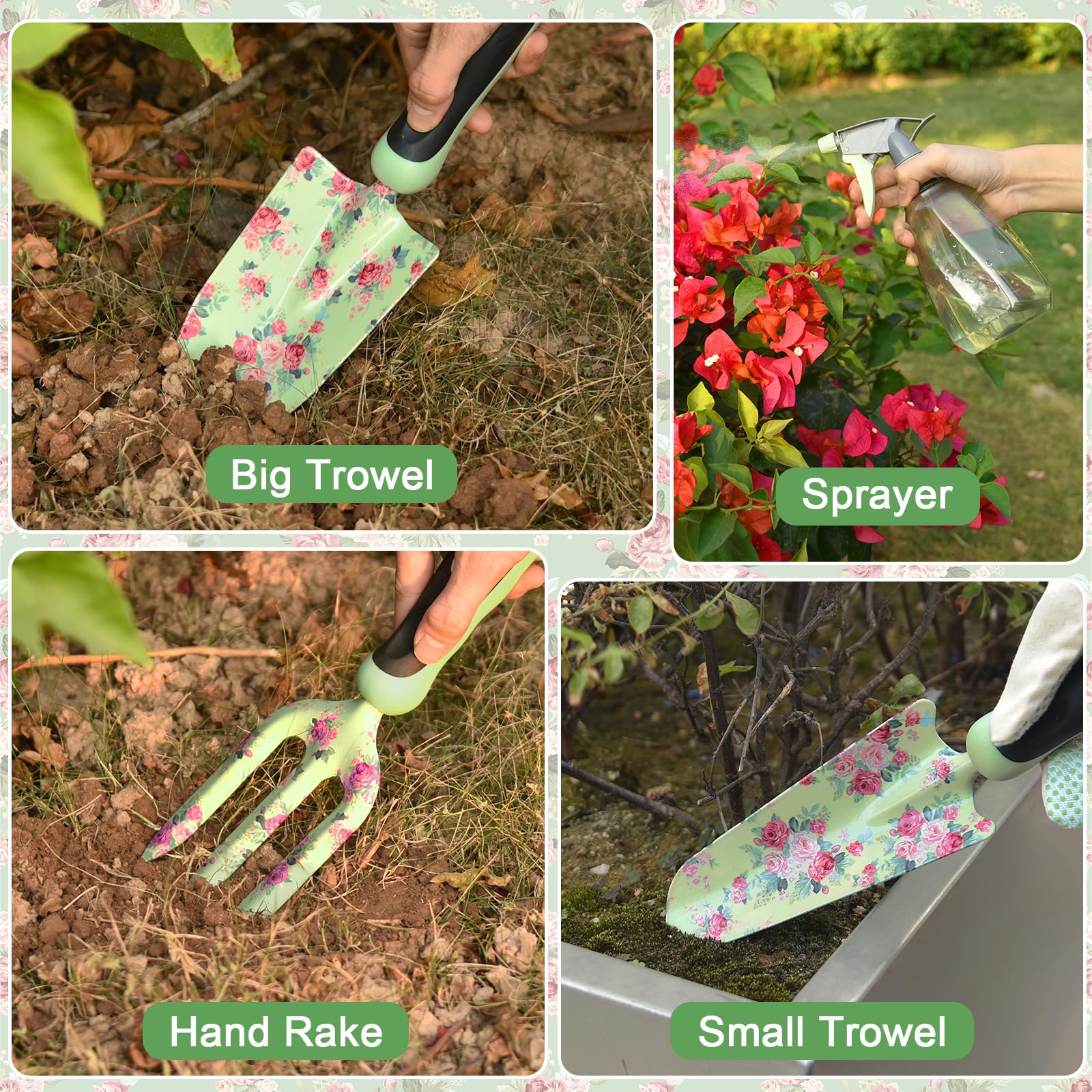 Premium 10-Piece Heavy Duty Gardening Tools Set with Non-Slip Ergonomic Handles - Durable Green Garden Tool Kit with Fashion Organizer Bag - Perfect Gardening Gifts for Women - Ideal for Planting, Weeding & Outdoor Yard Work