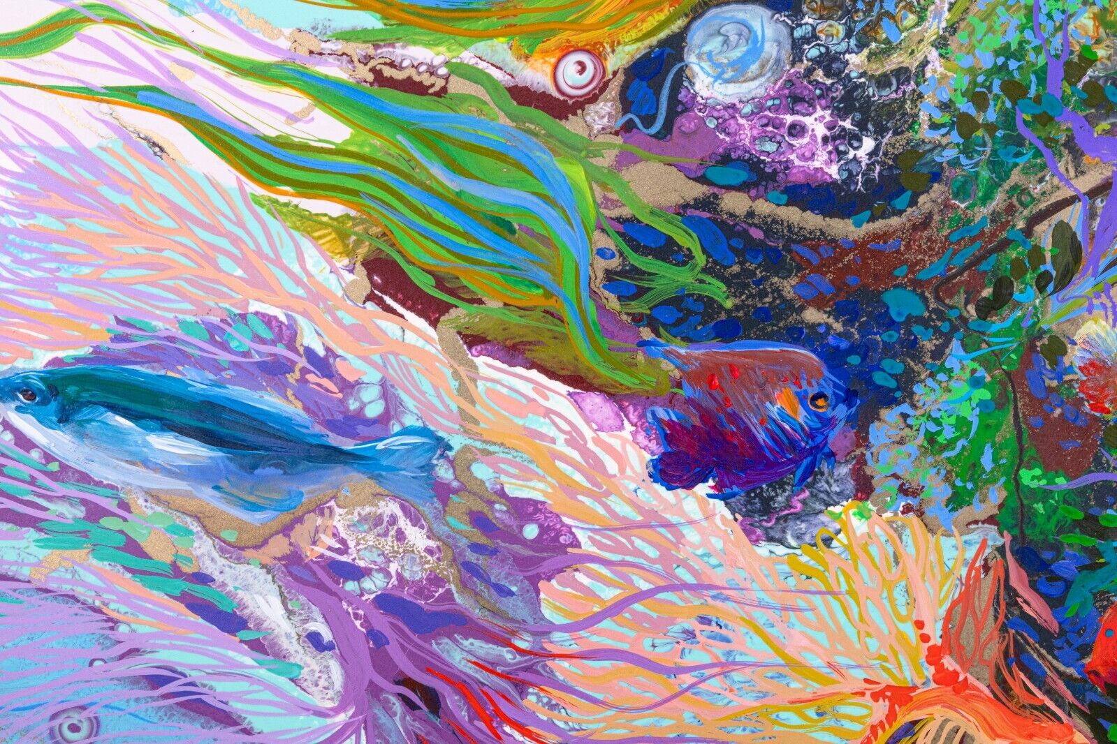 Truong Buu Giam Underwater Seascape Original Acrylic Resin Painting - Handmade Ocean Artwork for Home Decor, Office Wall Art & Gift Ideas