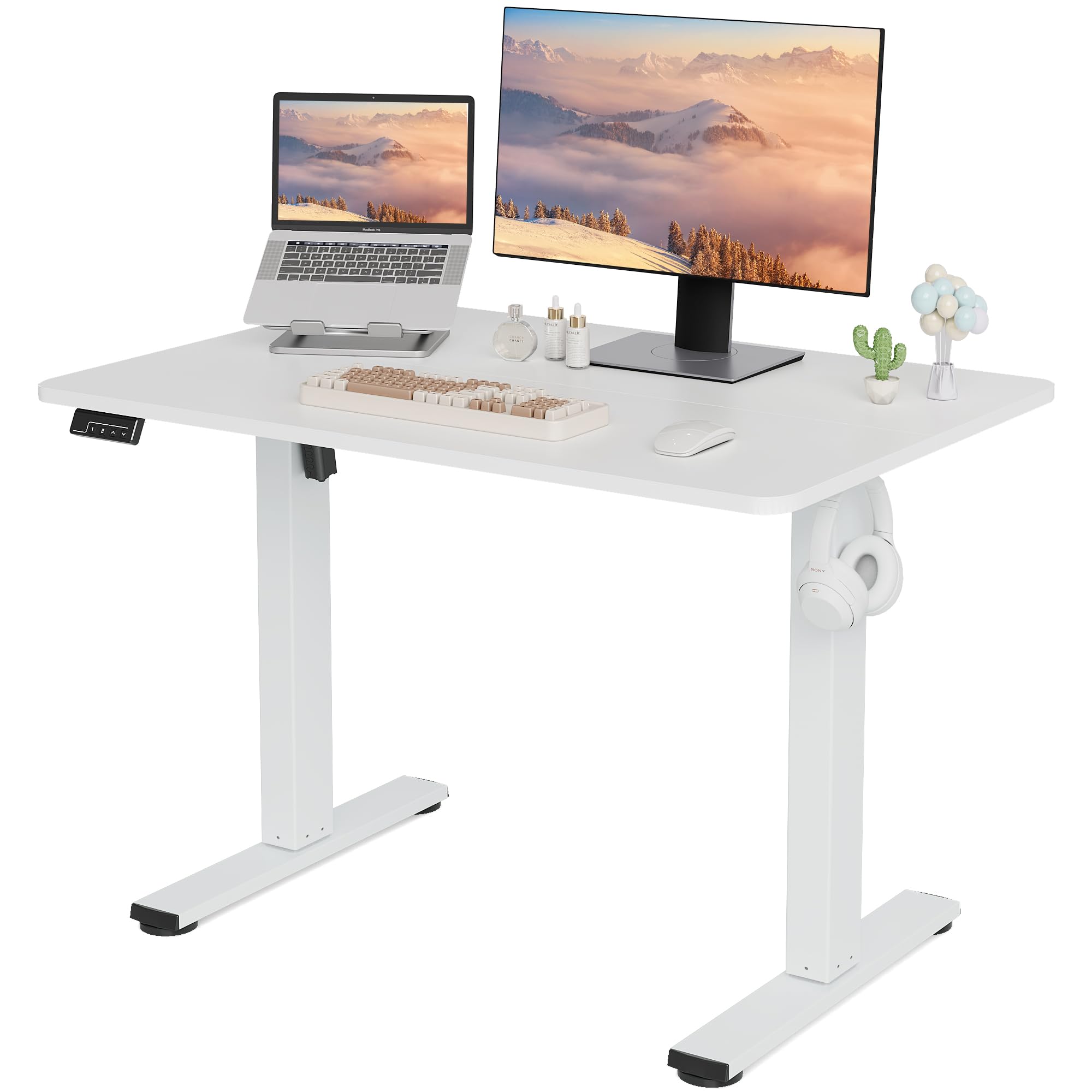 Electric Standing Desk Adjustable Height 40x24 Inches - Ergonomic Sit Stand Desk with Memory Preset for Home Office, White - Perfect for Remote Work, Gaming & Study Setup