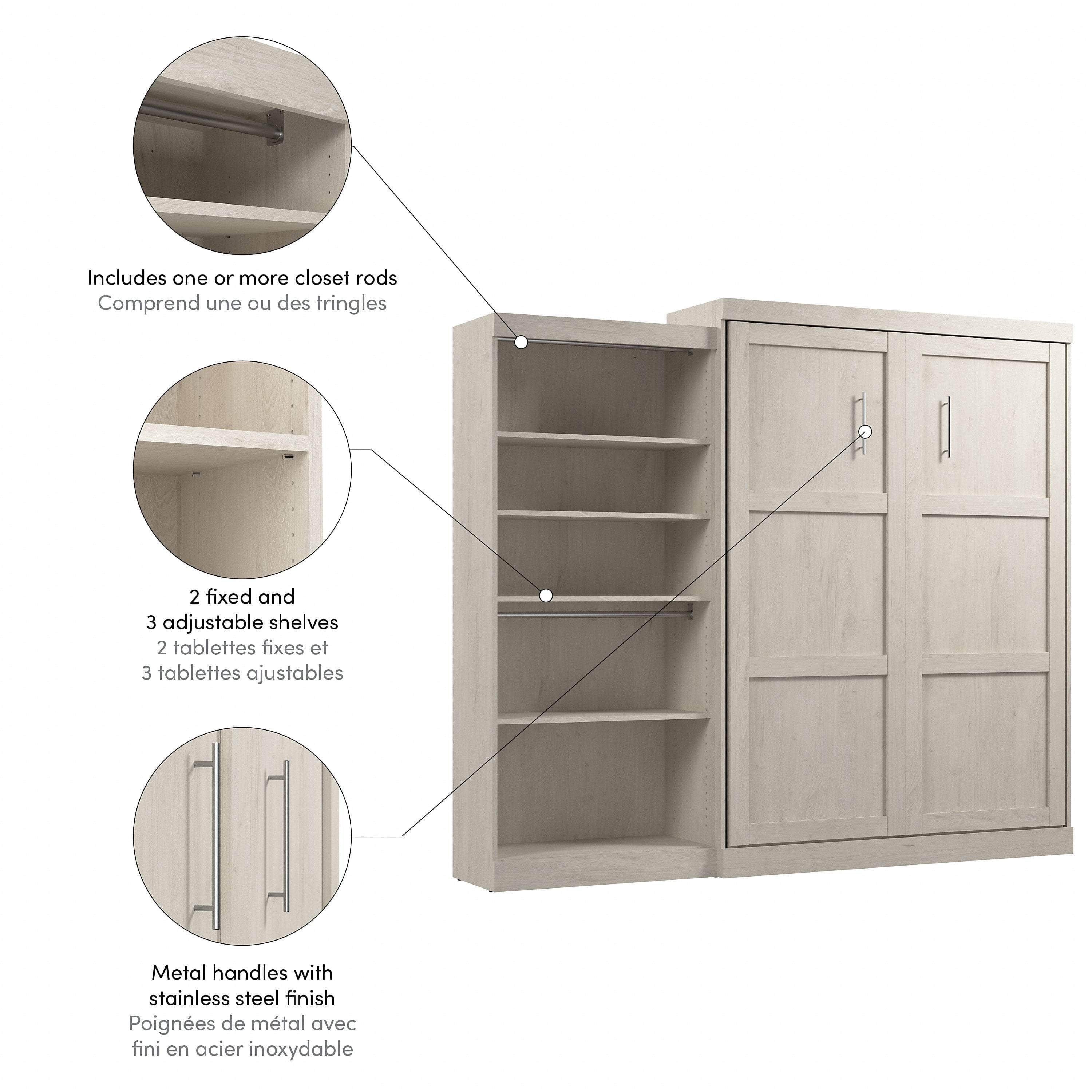 Pur Queen Murphy Wall Bed with Closet Organizer (101W) - 7 Color Options | Space-Saving Wall Bed for Small Apartments, Guest Rooms & Home Offices