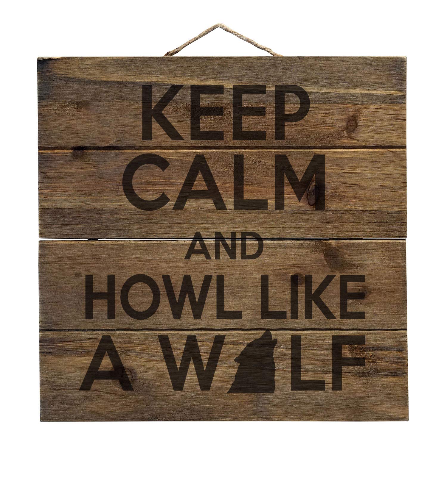 DistinctInk Keep Calm Howl Like a Wolf - Rustic Faux Pallet Wood Wall Art Decor for Living Room, Bedroom & Office - Unique Home & Cabin Decor