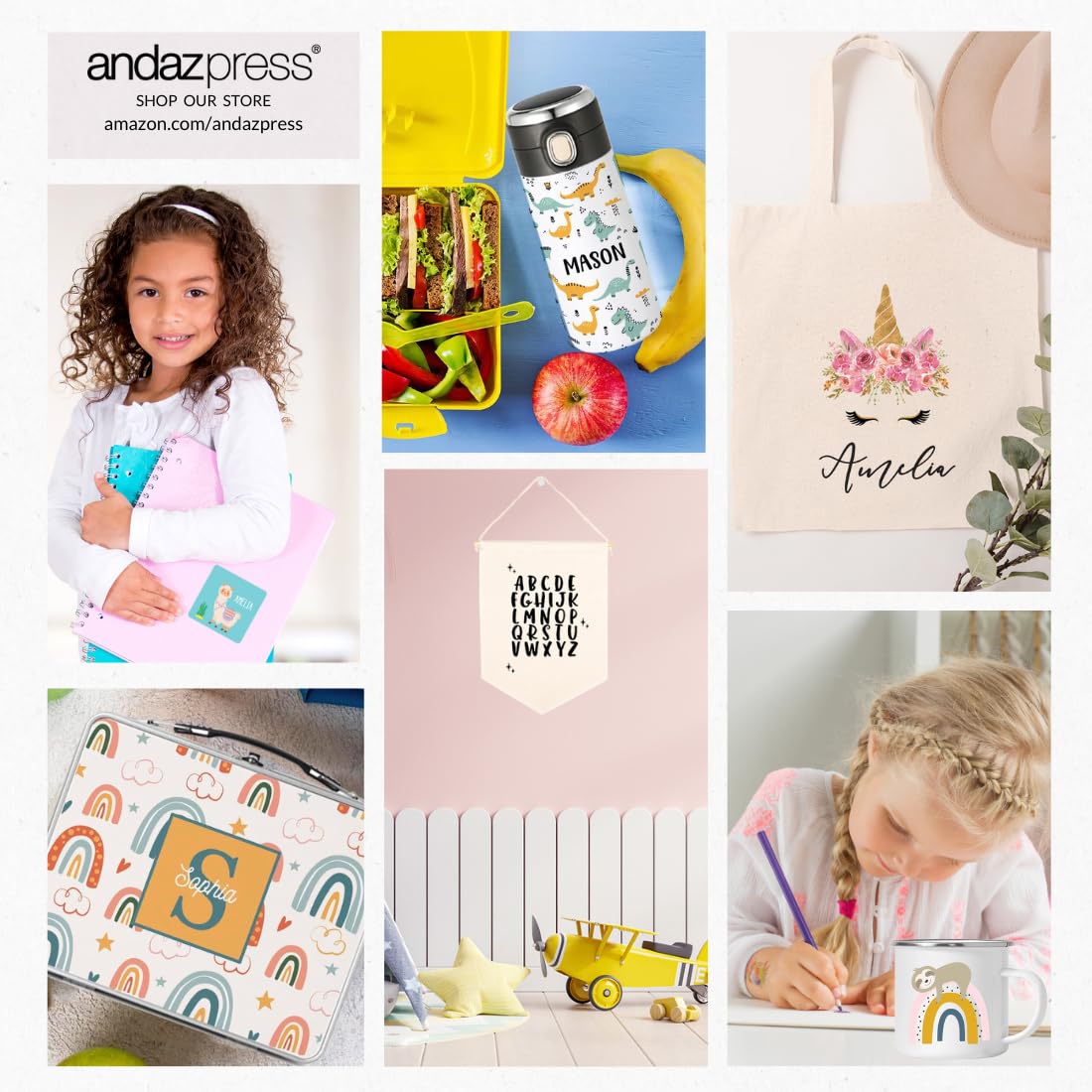 Andaz Press Custom Personalized Waterproof School Name Labels - 120 Pack Kids Name Stickers for School Supplies, Preschool & Daycare - Lavender Design | Perfect for Backpacks, Lunchboxes & Water Bottles