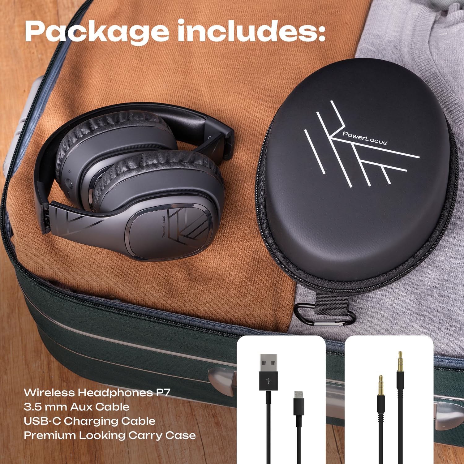 PowerLocus Bluetooth Over-Ear Headphones with Microphone, Wireless Headset with 50-Hour Playtime, Foldable Design & Deep Bass Hi-Fi Stereo Sound - Perfect for Travel, Work, Gaming, Cellphone & PC Use
