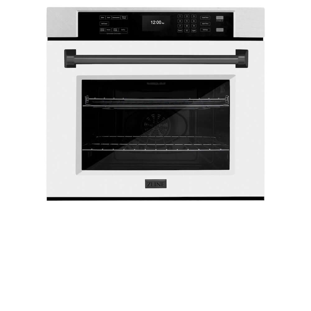 ZLINE 30 Inch Professional True Convection Single Wall Oven with Air Fry & Self Clean - Satin Stainless Steel, White Matte Door & Black Handle (WASSZ WM 30 MB) | Perfect for Home Chefs & Modern Kitchens | Baking, Roasting & Air Frying