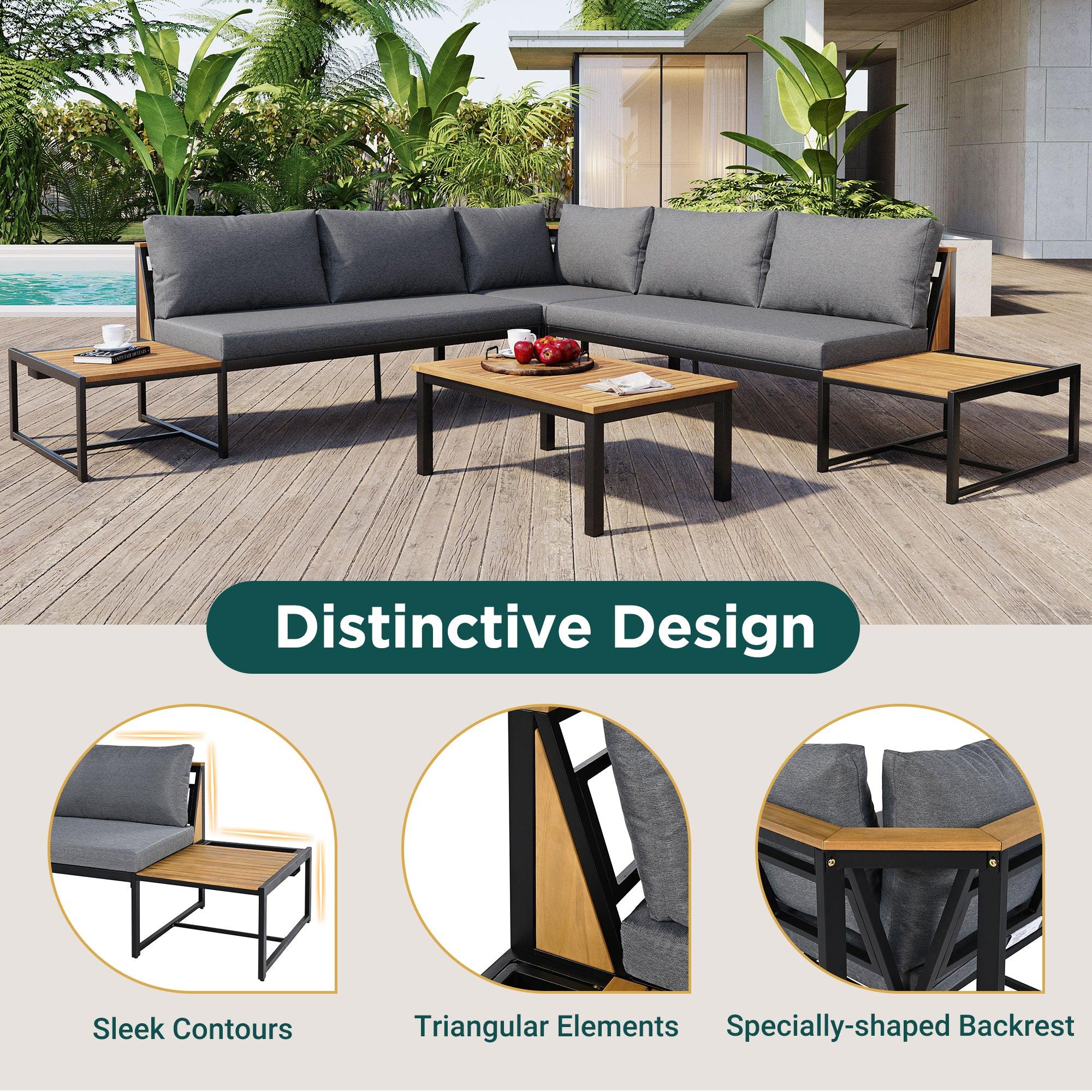 4-Piece Outdoor Patio Furniture Set with Loveseats & Waterproof Cushions - Durable Iron Wood Design for Garden, Backyard, Poolside - Perfect for Relaxing, Entertaining & Outdoor Dining