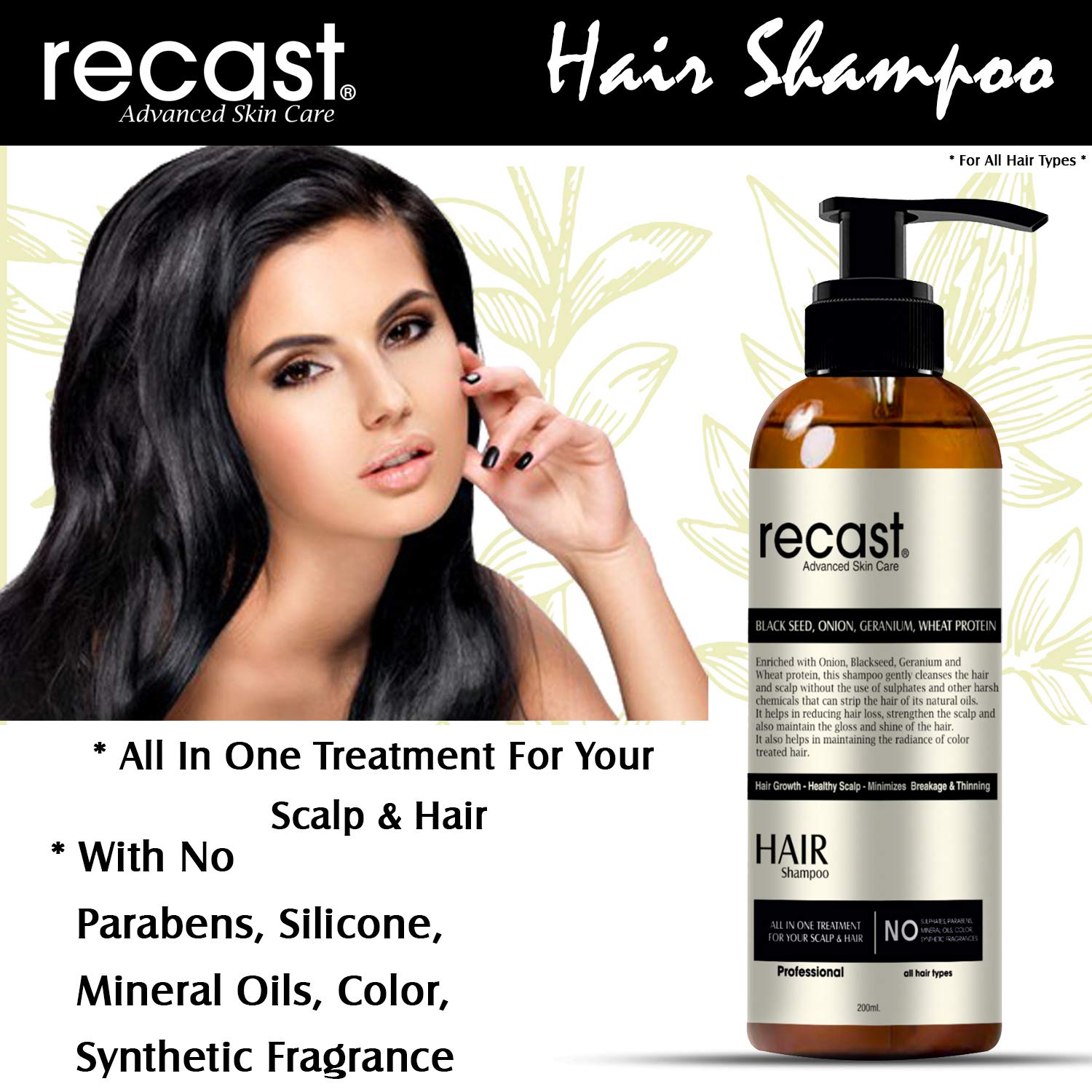 Recast Onion Black Seed Hair Shampoo 200ml - Hair Growth Treatment for Thinning Hair, Anti Hair Loss & Scalp Nourishment | Revitalizes Damaged Hair for Men & Women | Daily Use for Stronger, Healthier Hair
