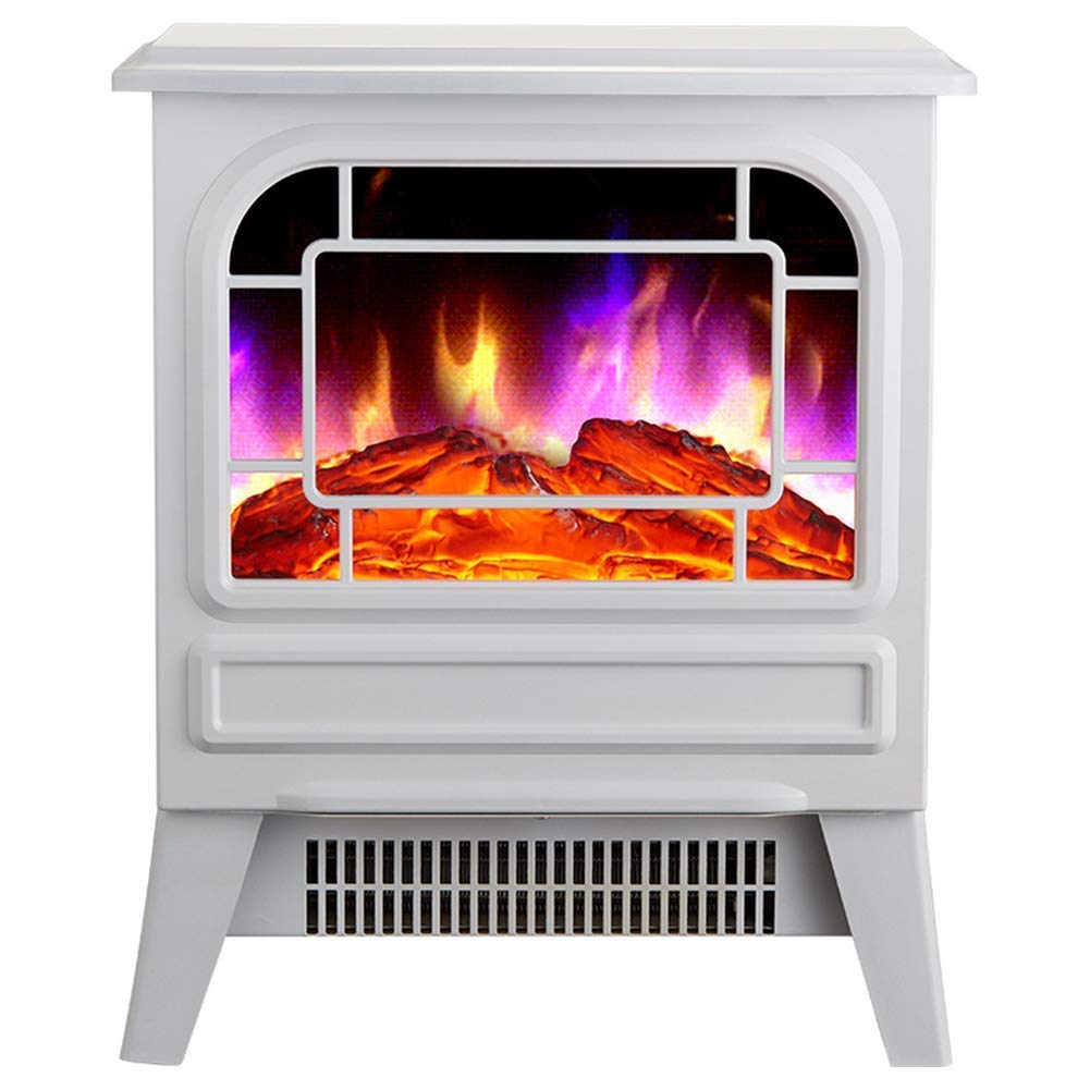 2000W Electric Fireplace Heater with Realistic Flame Effect - Freestanding Portable Stove with Log Burner Design - White - Perfect for Living Room, Bedroom & Office Warmth