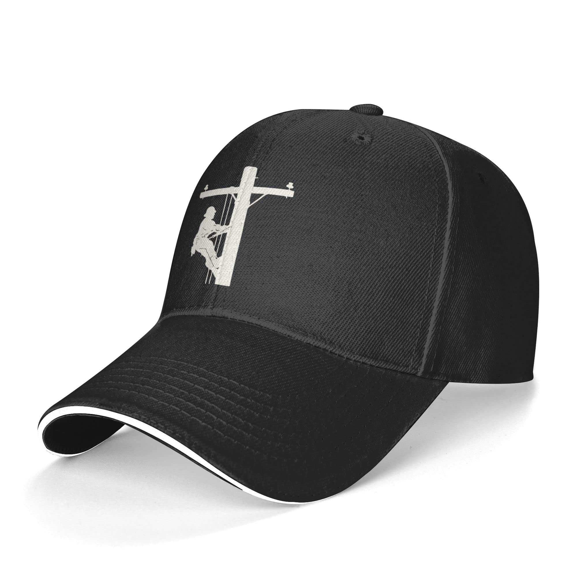 Lineman Baseball Cap for Men & Women - Adjustable Peaked Sandwich Dad Hat - Golf & Outdoor Sports Hat in Black - Perfect for Work, Golfing & Casual Wear