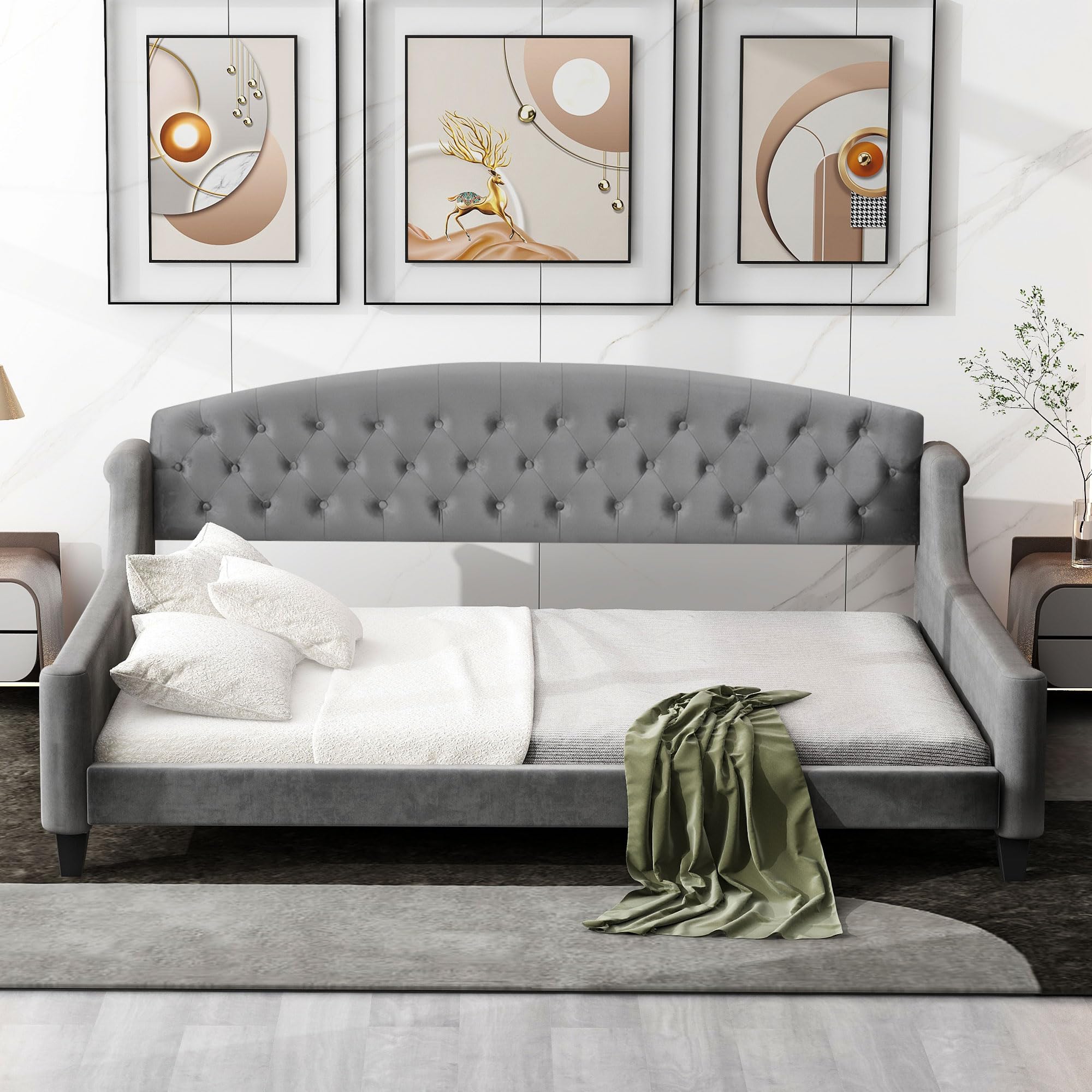 LZ LEISURE ZONE Full Size Upholstered Daybed Sofa Bed - Convertible Sleeper for Bedroom & Living Room, No Box Spring Needed, Grey - Perfect for Guest Rooms, Small Spaces & Modern Apartments