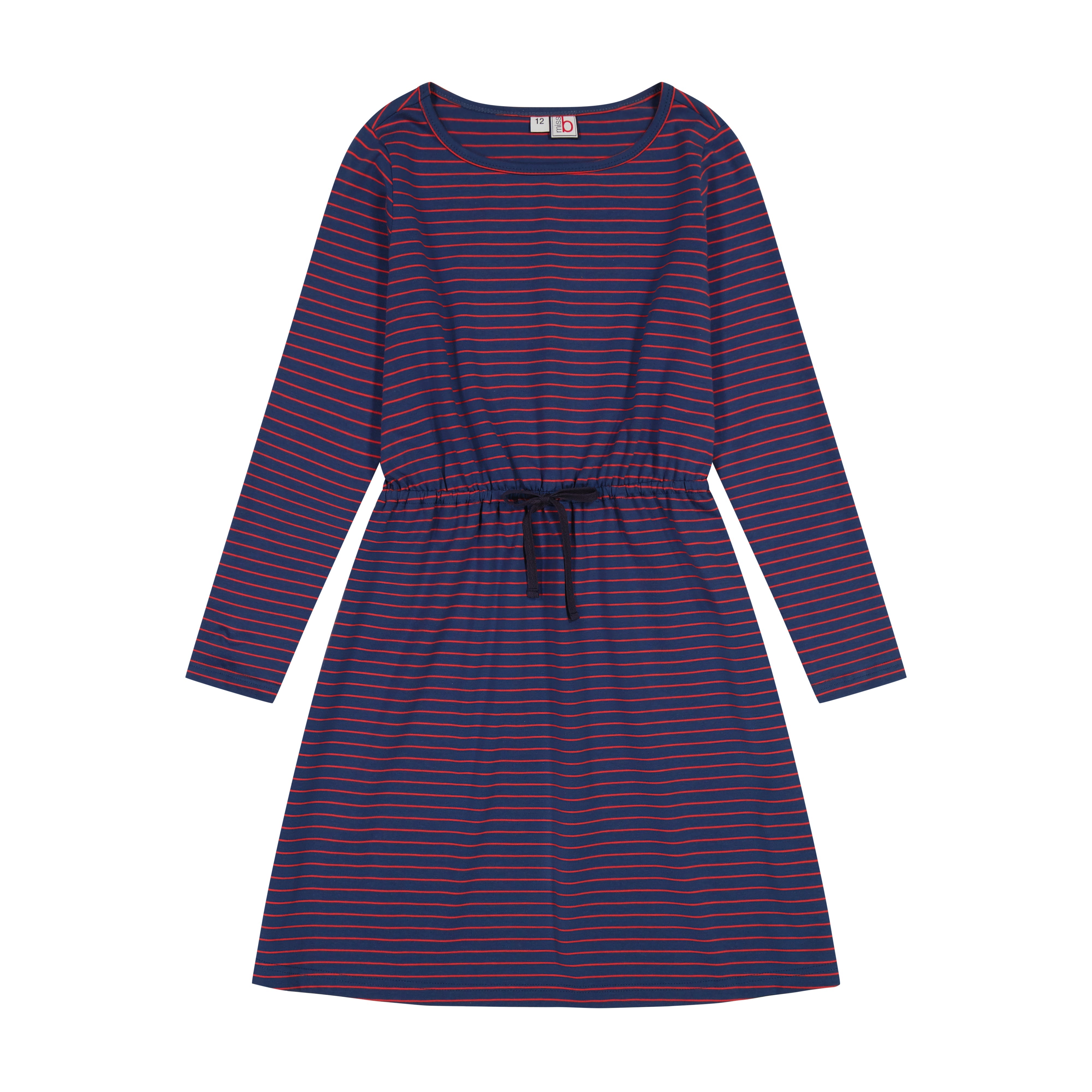 Lila Women's Drawstring Mini Dress - Navy & Red Ministripe for Casual Wear, Beach Outfits, and Summer Parties