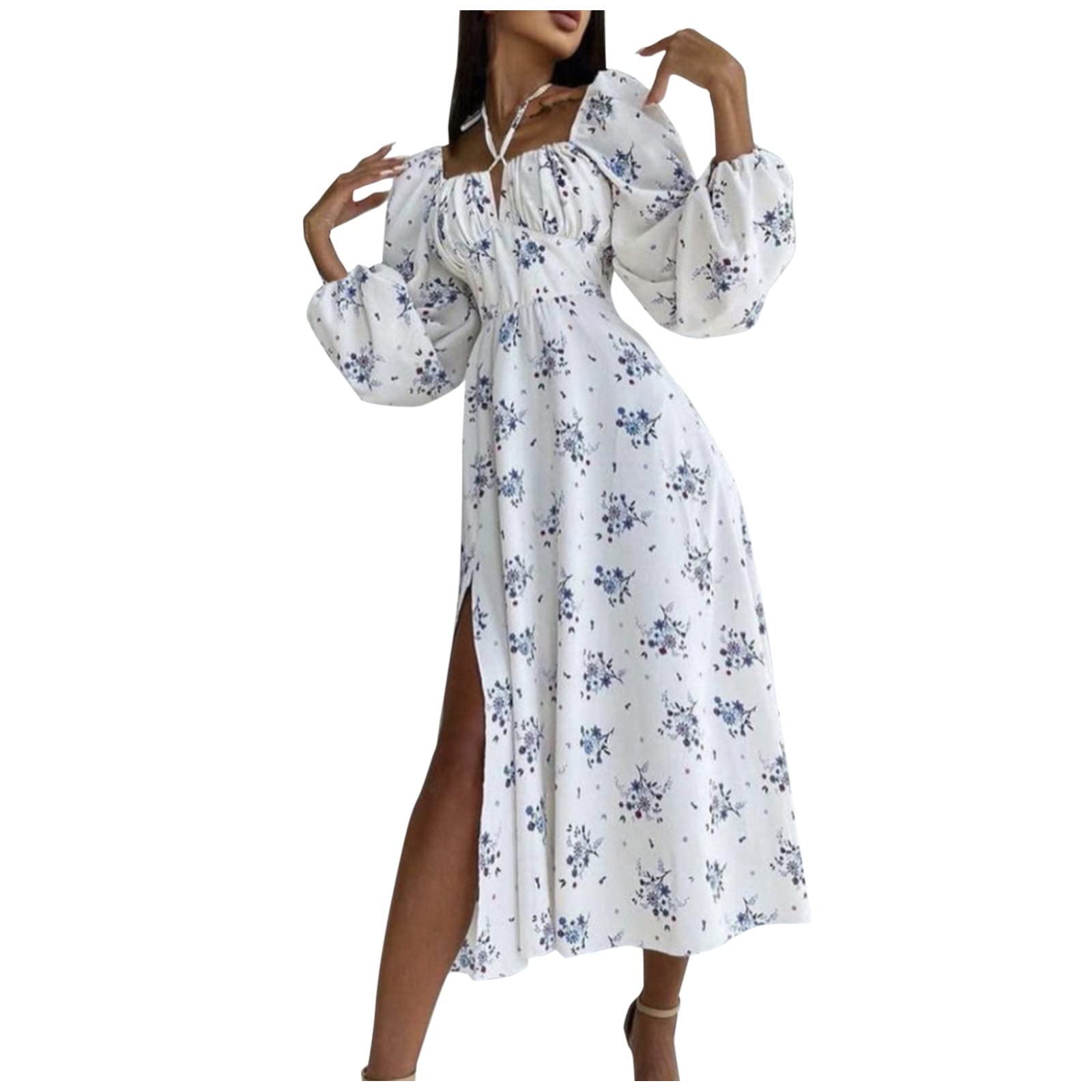 GGOGO Women's Flowy Floral Print Long Sleeve Button Down Dress - Plus Size Casual Beach & Vacation Dress for Summer Outings, Date Nights and Tropical Getaways