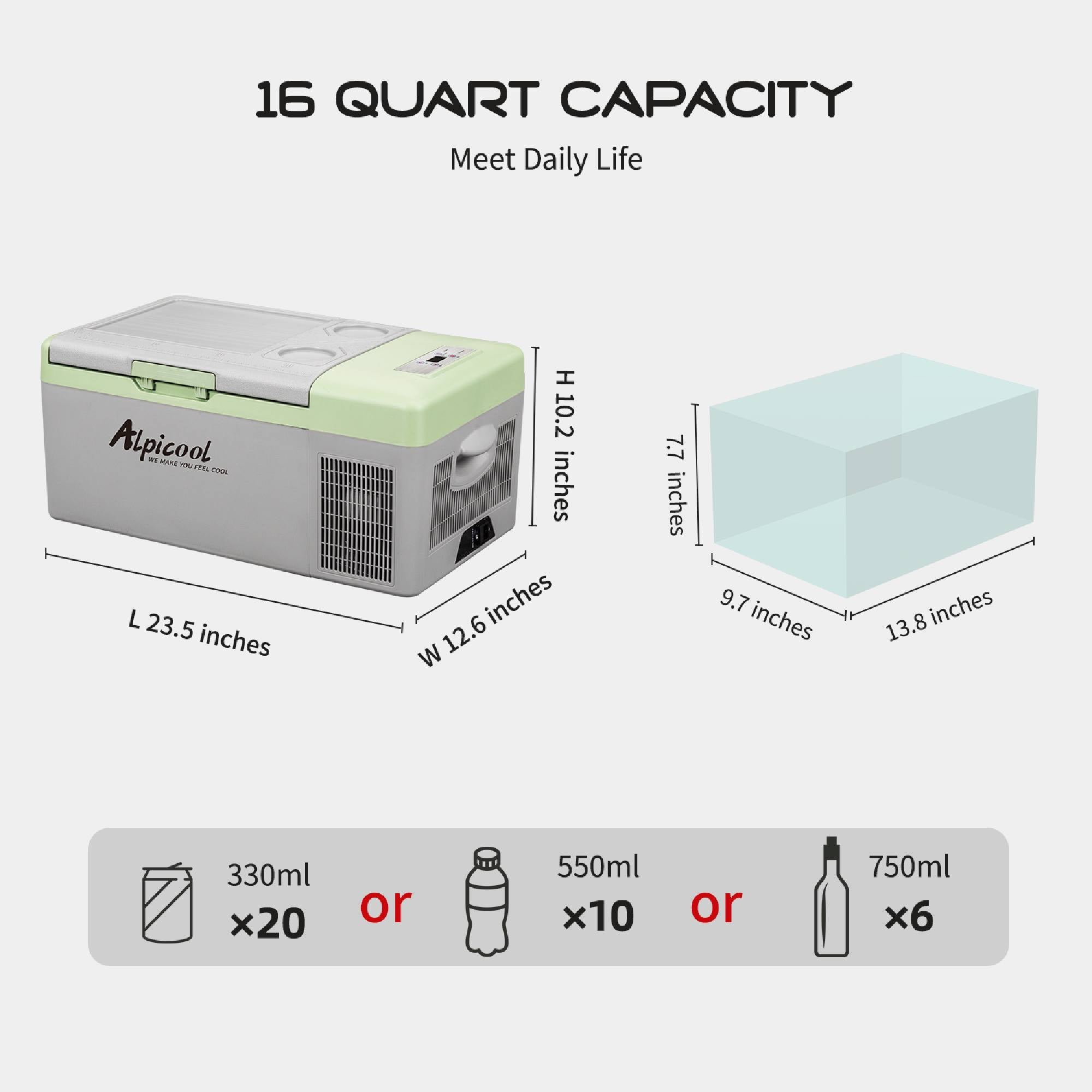 Alpicool Y16T 12V Portable Car Refrigerator Freezer - Compact Mini Fridge for Road Trips, Camping & Tailgating - Dual Zone Cooling for Food & Drinks