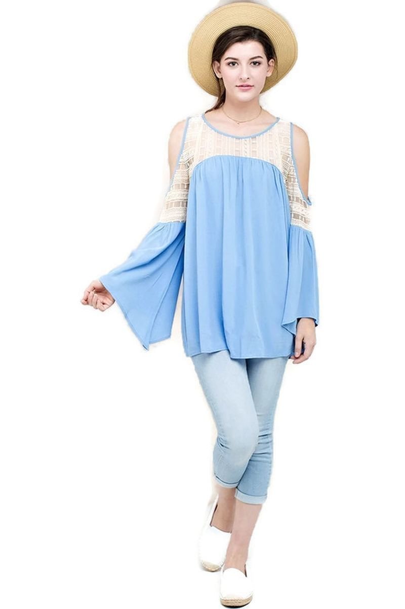 Kori America Women's Lace Keyhole Sleeve Top - Elegant Blouse for Casual Outings, Date Nights & Office Wear