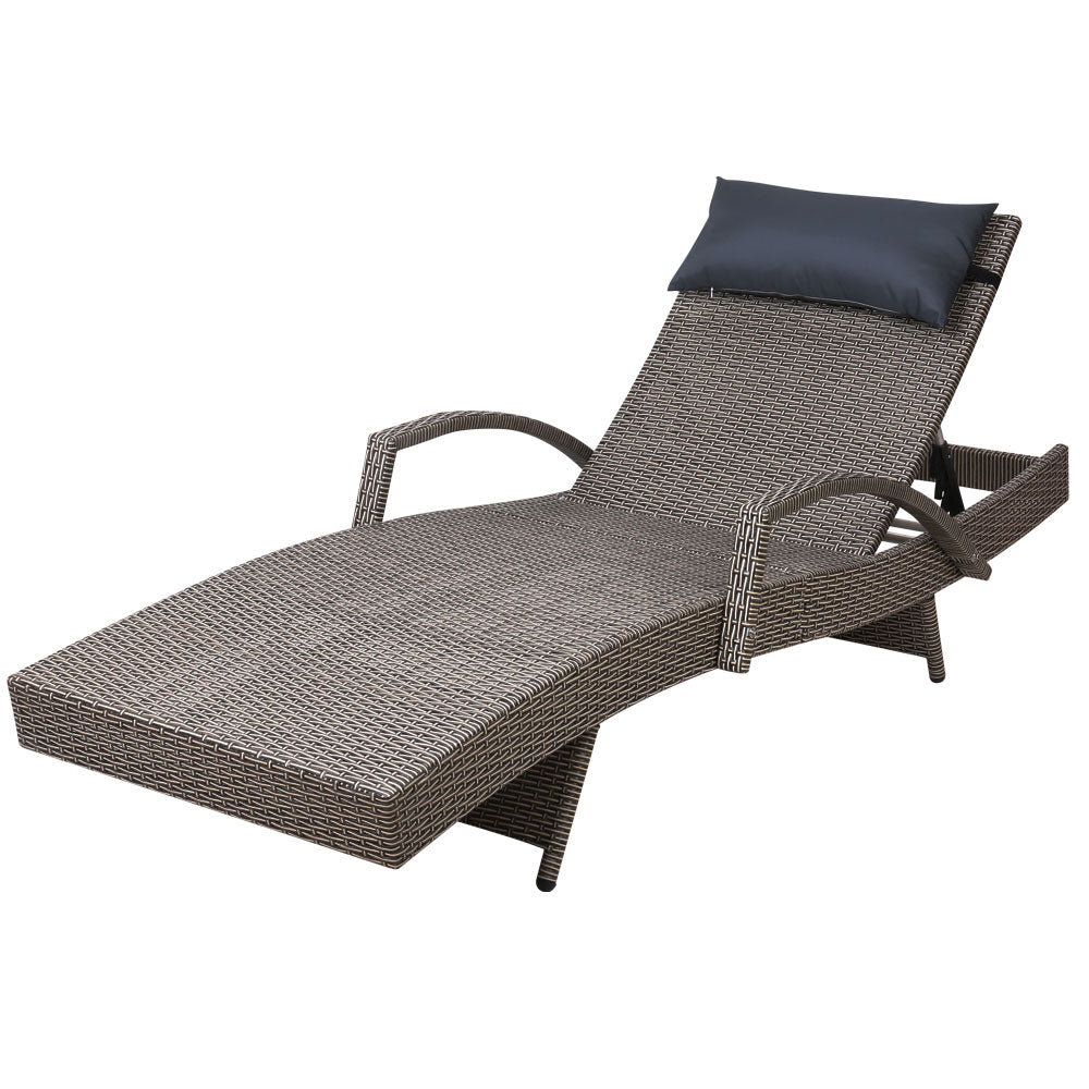 Premium Bianca Outdoor Sun Lounger Chair with Adjustable Headrest & Cushion - Waterproof Grey Patio Furniture for Poolside, Beach & Backyard Relaxation