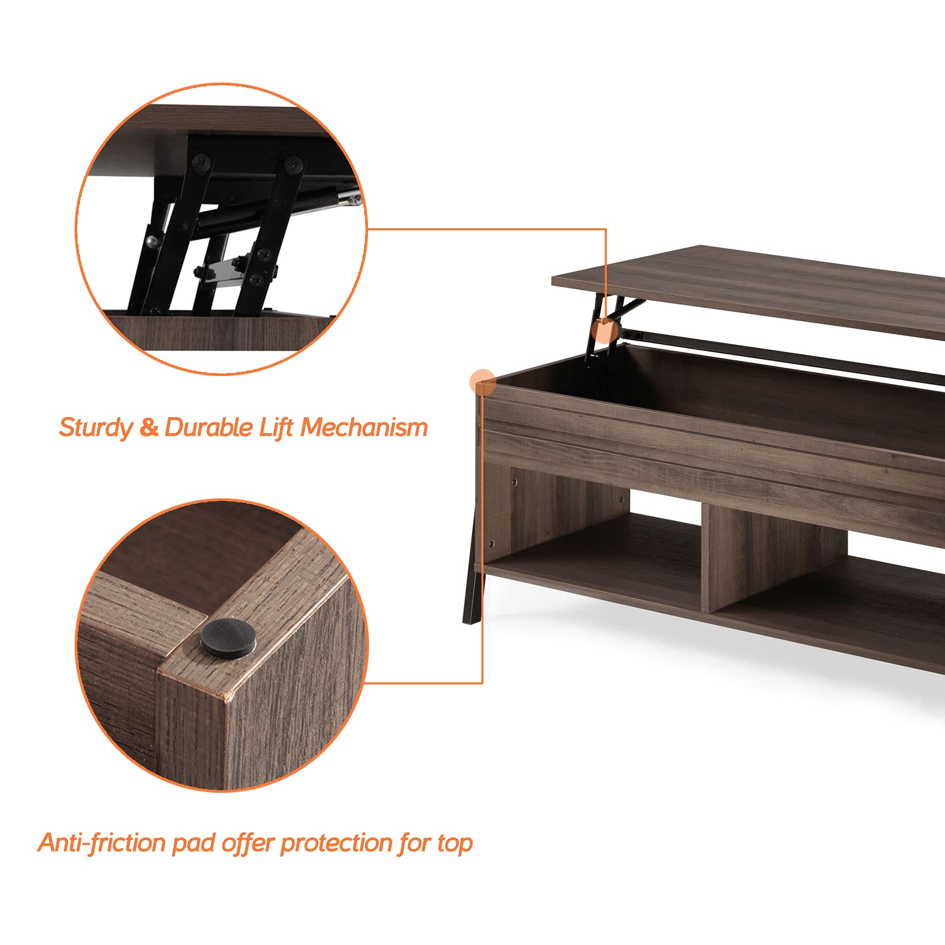 WAMPAT 2-Piece Lift Top Coffee Table Set with Storage for Living Room & Bedroom - Espresso Finish