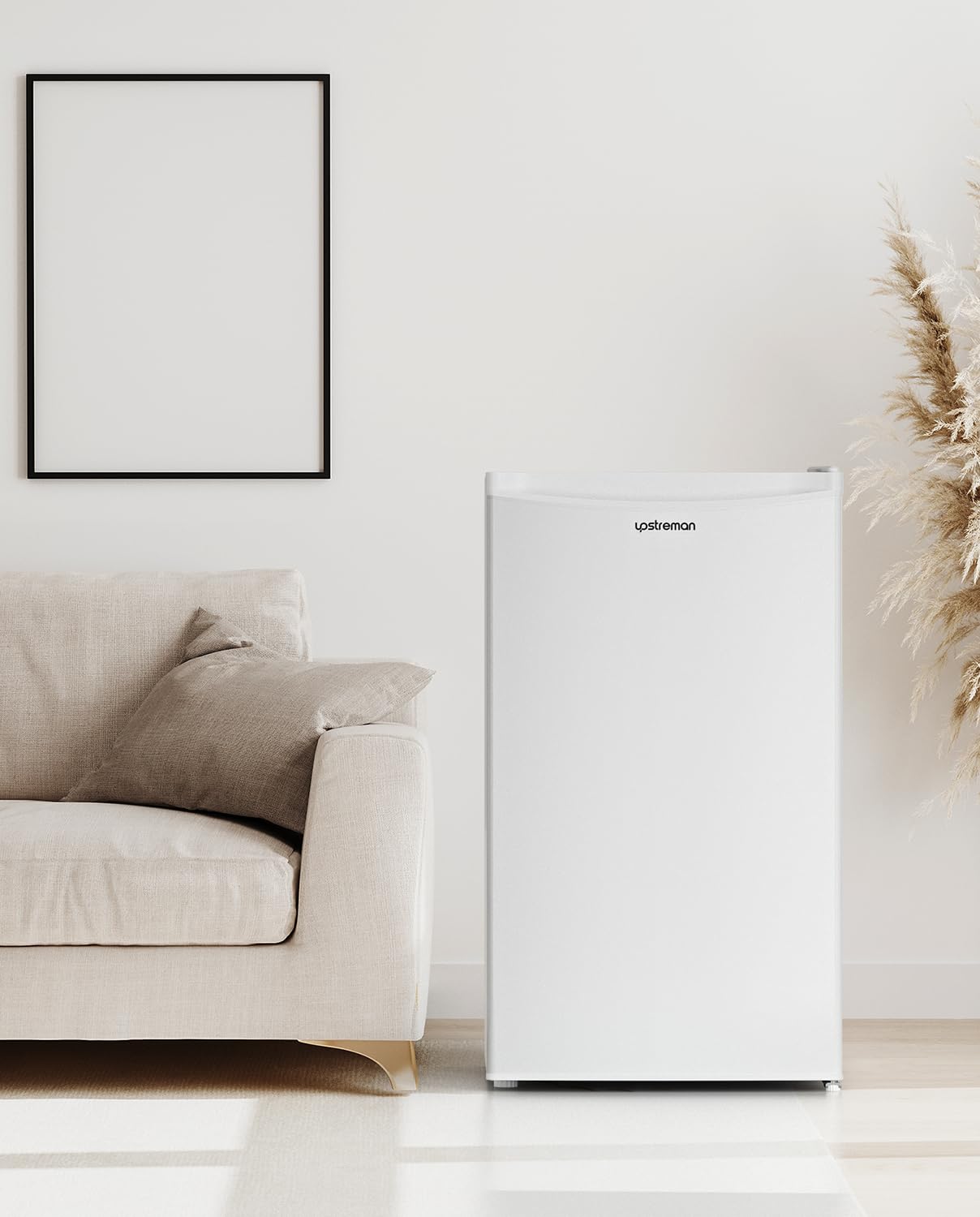 Upstreman 3.2 Cu.Ft Mini Fridge with Freezer - Compact Single Door Refrigerator with Adjustable Thermostat, Perfect for Dorm, Office, Bedroom & Small Spaces - Energy Efficient & Quiet Cooling - White (BR321) | Great for Snacks, Drinks & Personal Storage