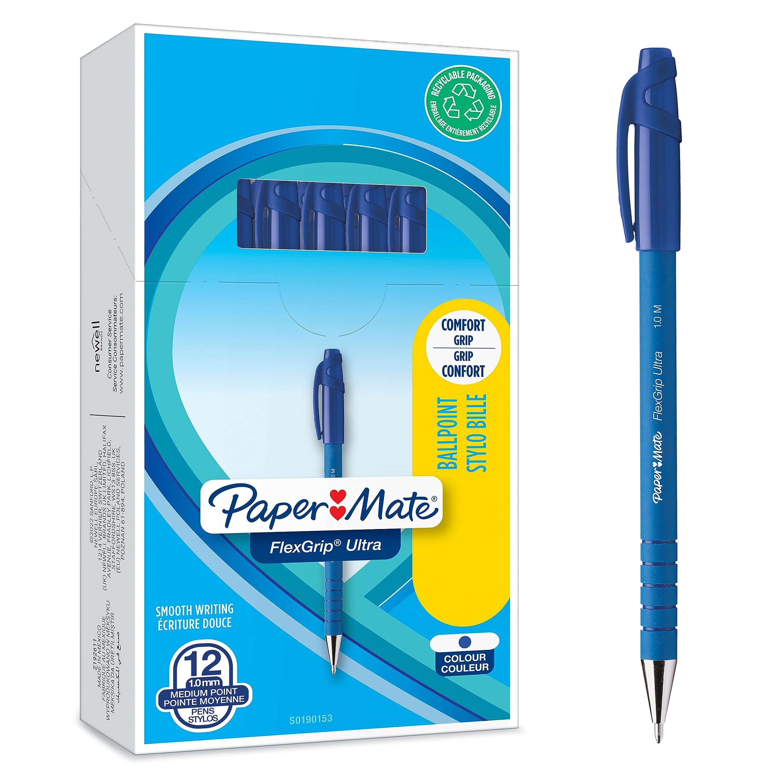 Paper Mate Flexgrip Ultra Ballpoint Pens - Medium Point 1.0mm - Blue Ink Pens for Smooth Writing - 12 Pack Office & School Supplies - Perfect for Note Taking, Journaling & Everyday Use