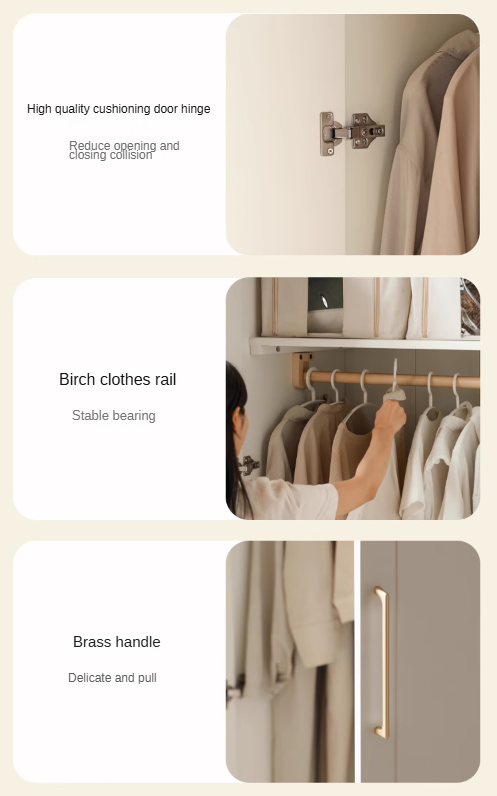 French Cream Pine Solid Wood Wardrobe - Elegant Vintage Closet for Bedroom, Living Room & Guest Room Storage