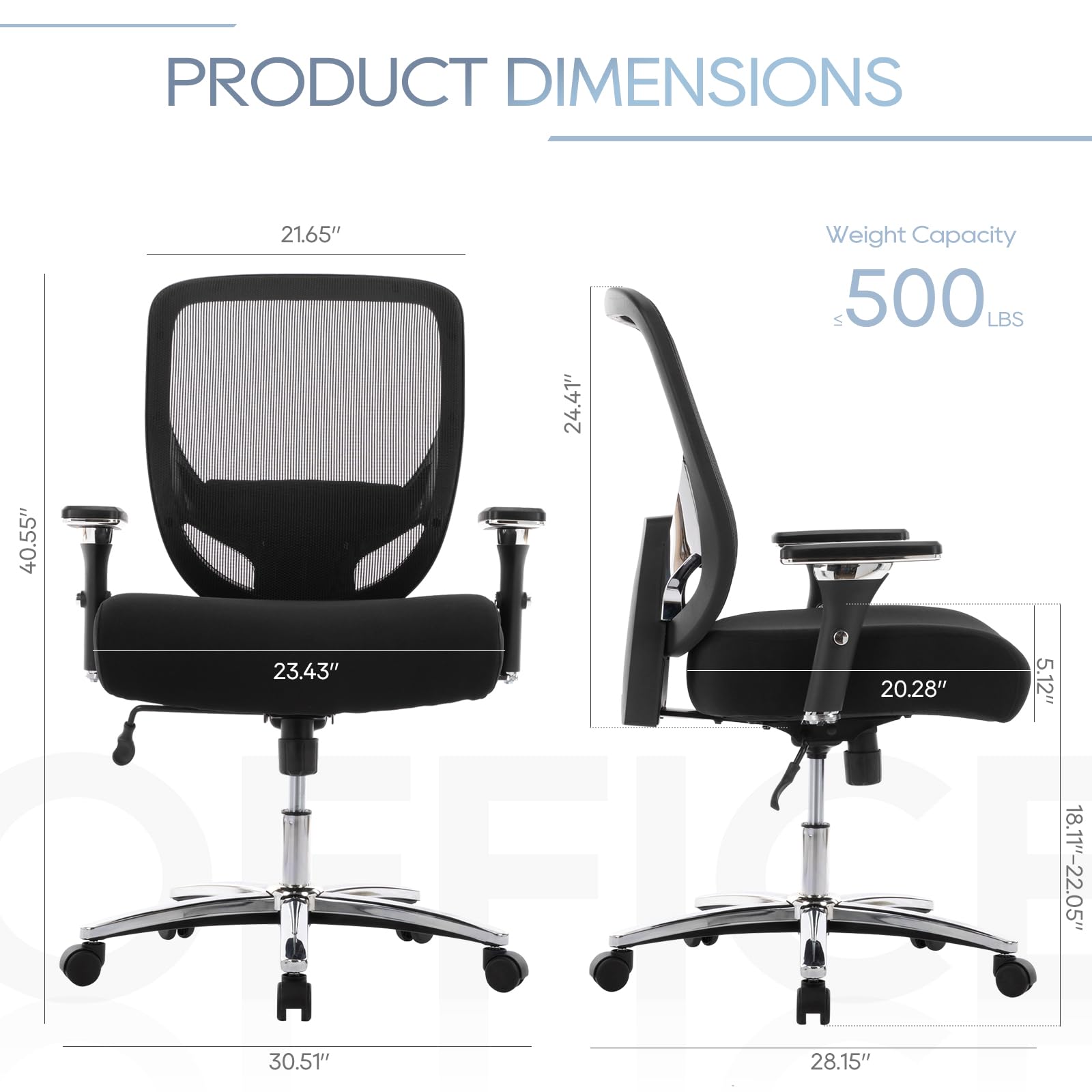 Big and Tall Office Chair for Heavy People up to 500lbs - Executive Computer Desk Chair with Wide Thick Seat - Ergonomic Black Office Chair for Large Men - Perfect for Home Office, Gaming & Workspaces