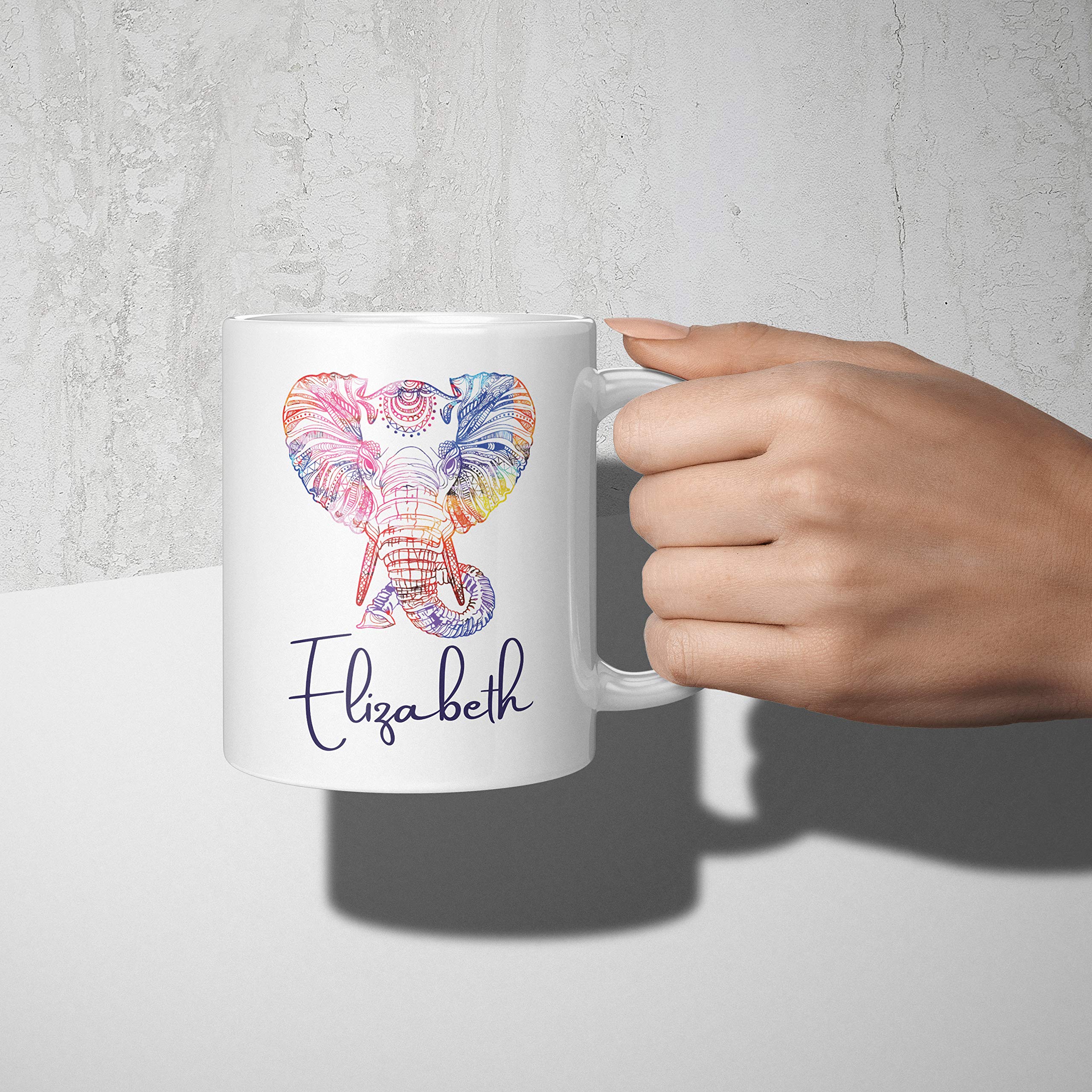 Personalized Elephant Coffee Mug with Name - 11 oz Custom Monogram Ceramic Cup - Unique Birthday & Christmas Gifts for Women & Kids - Perfect for Home, Office & Holiday Gifting