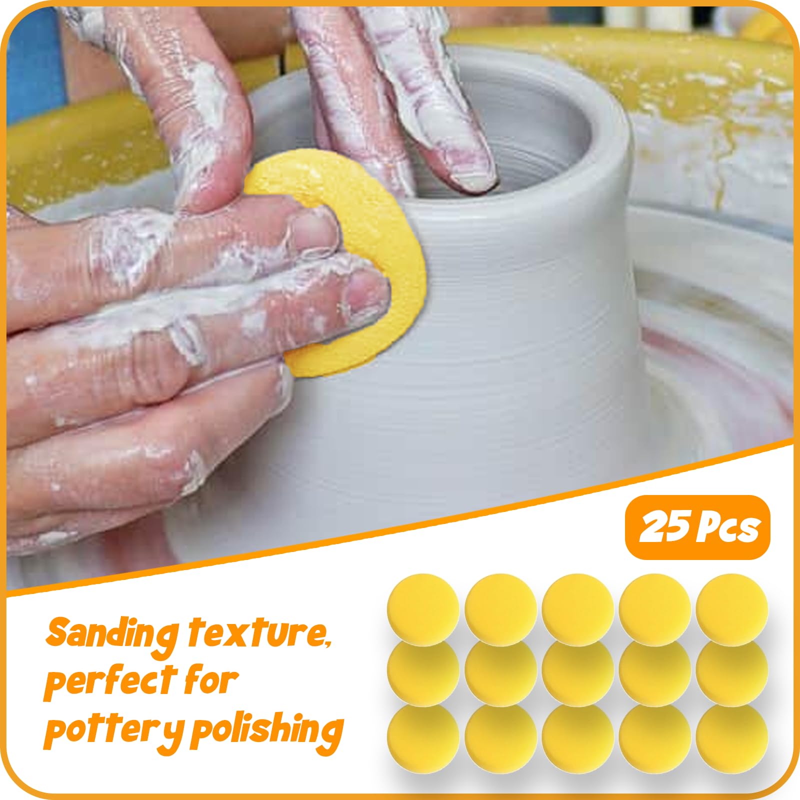 25Pcs 3 Inch Pottery Sponges for Clay & Acrylic Painting - Round Artist Sponges for Pottery Making, Ceramic Sculpting & DIY Art Projects