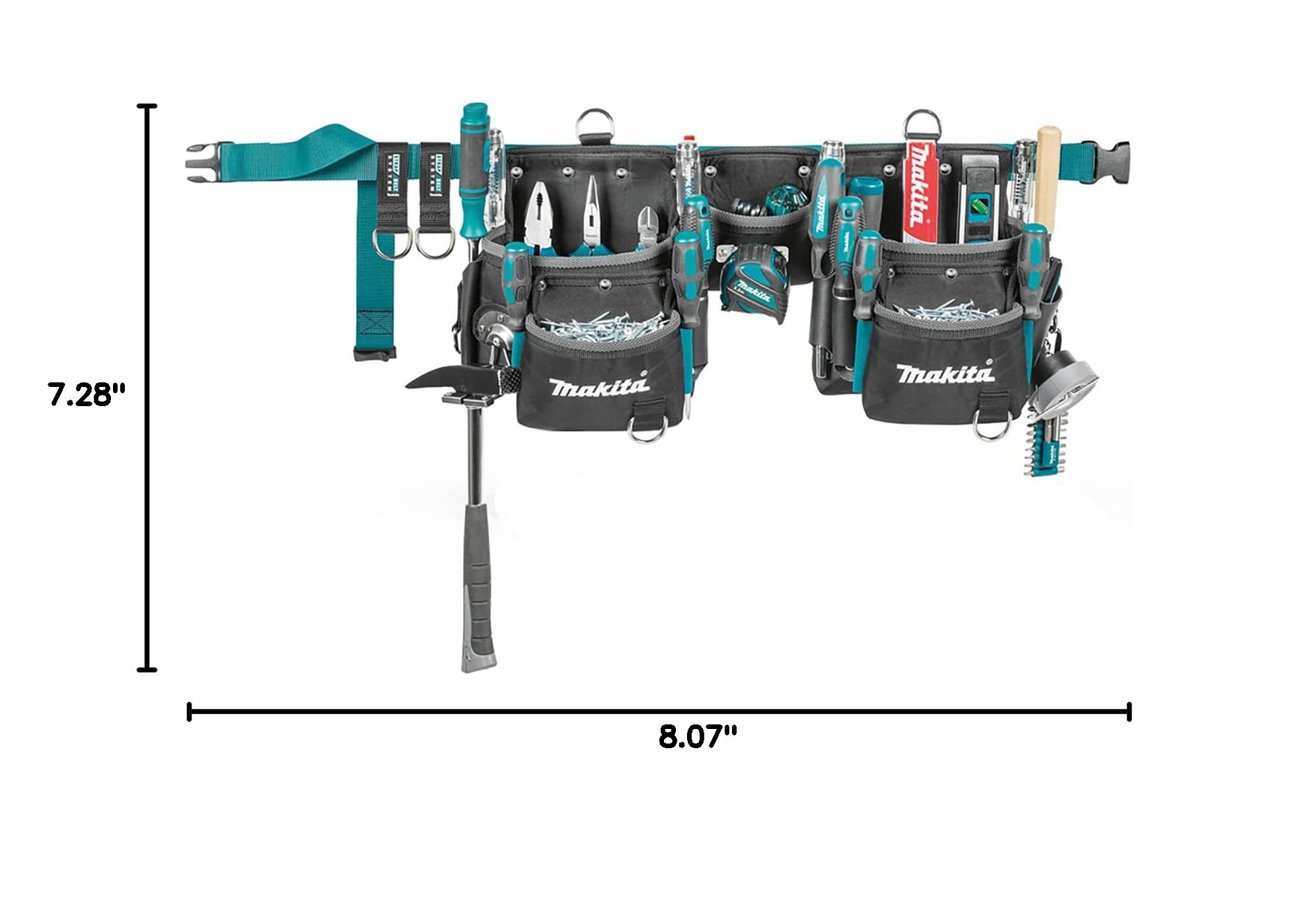 Makita E-15229 Professional 3-Pouch Tool Belt Set for Carpenters & Construction Workers - Durable Work Belt with Hammer Loop & Utility Pockets for Tools Organization on Job Sites