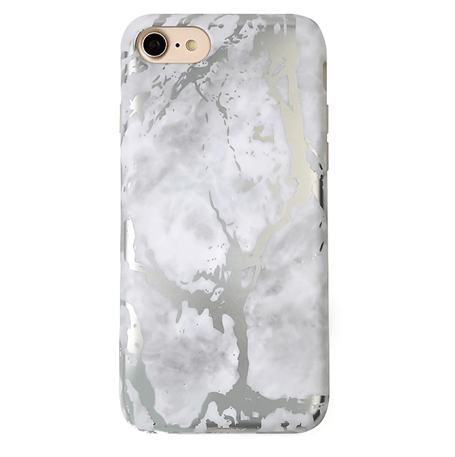 Elegant White Marble with Silver Chrome iPhone Case - Premium Protective Cover for iPhone 13/14/15 Pro Max | Slim Fit, Shockproof, Stylish Design for Everyday Use & Special Occasions