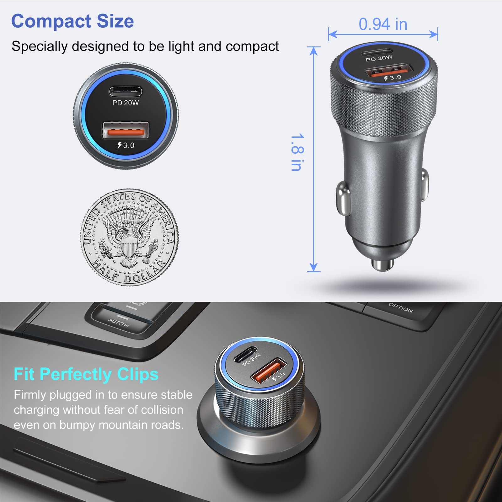 38W USB C Car Charger Fast Charging for iPhone 16/15 Pro Max, iPad Pro, Samsung S24/23/22 & Android - 2 Pack PD&QC3.0 Super Fast Type C Car Charger Adapter - Perfect for Road Trips & Daily Commute