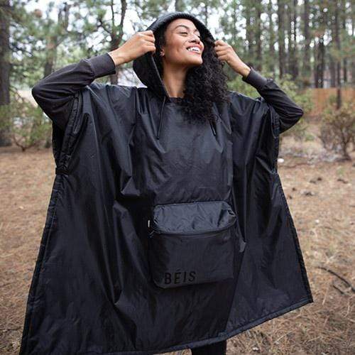 Waterproof Packable Poncho for Women & Men - Lightweight Travel Raincoat with Hood - Perfect for Hiking, Camping, Outdoor Adventures (Black)